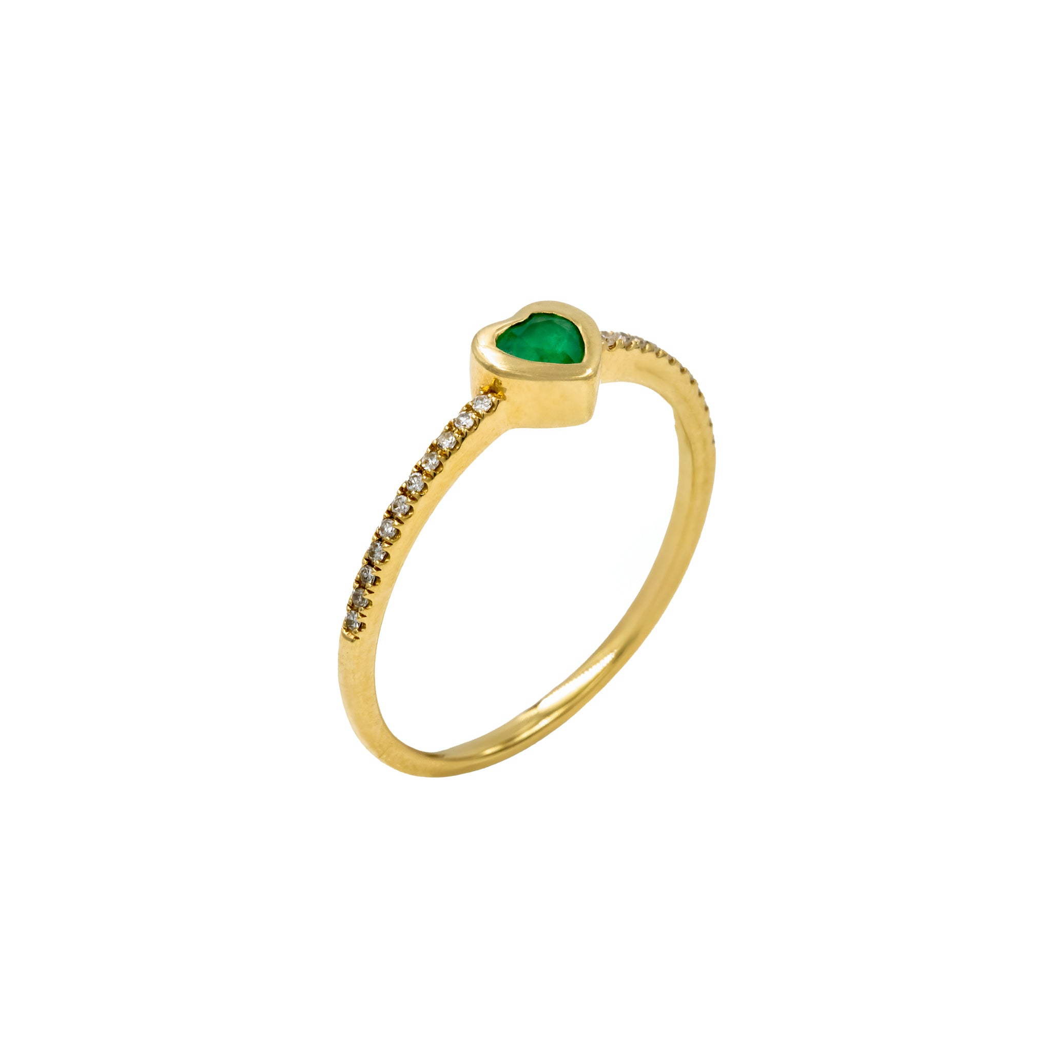Anel coração esmeralda Delicado de diamante e ouro 18k