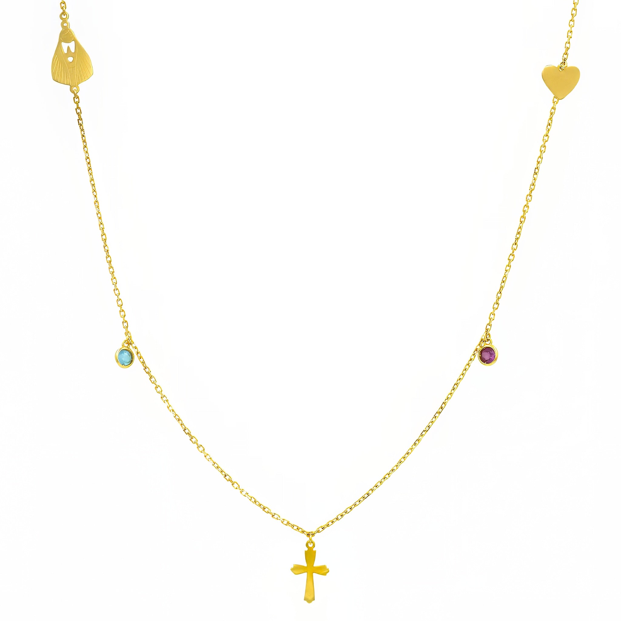 Colar Motivos Personalizado em Ouro 18k com Pingentes e Pedras