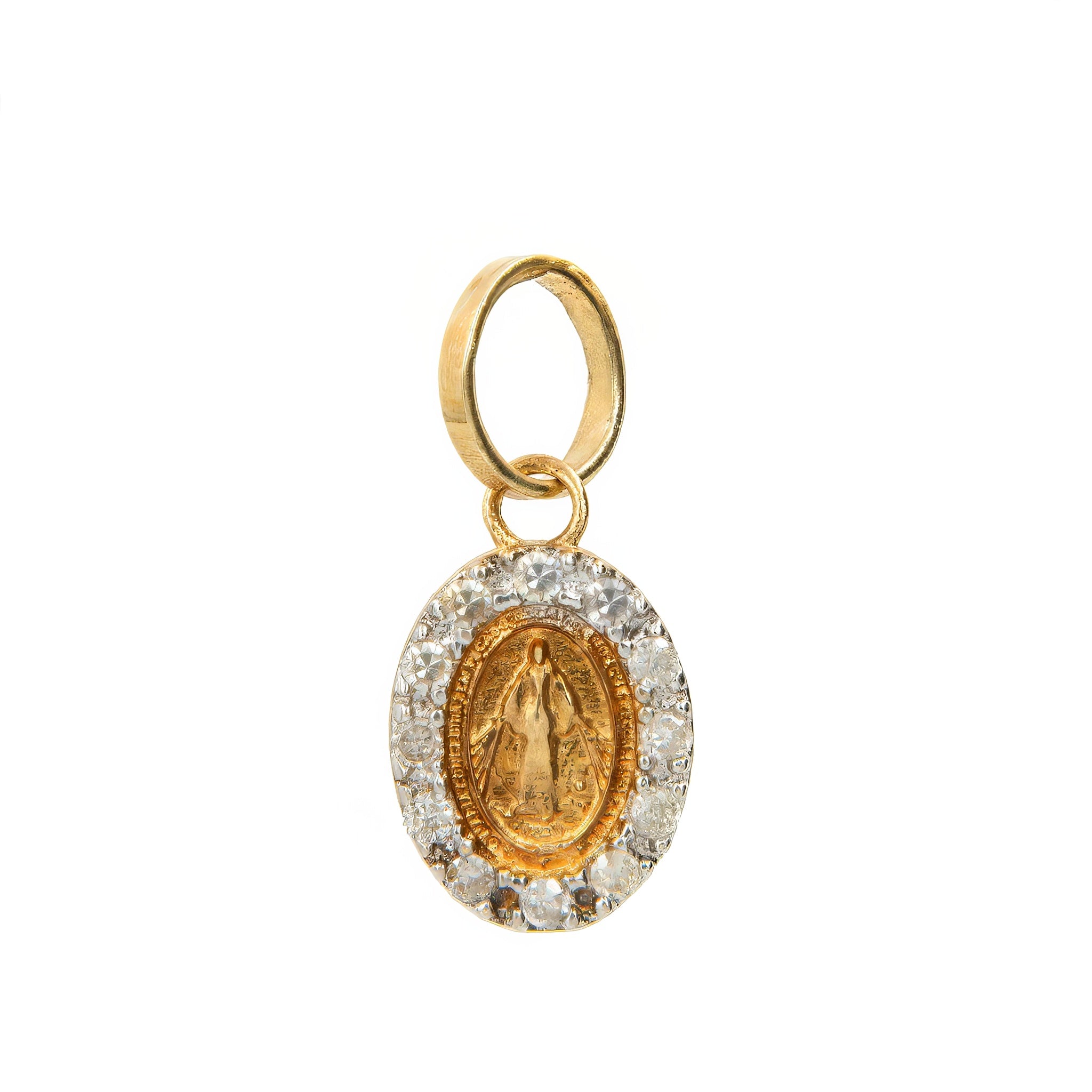 Pingente Nossa Sra Milagrosa de diamante e ouro 18k