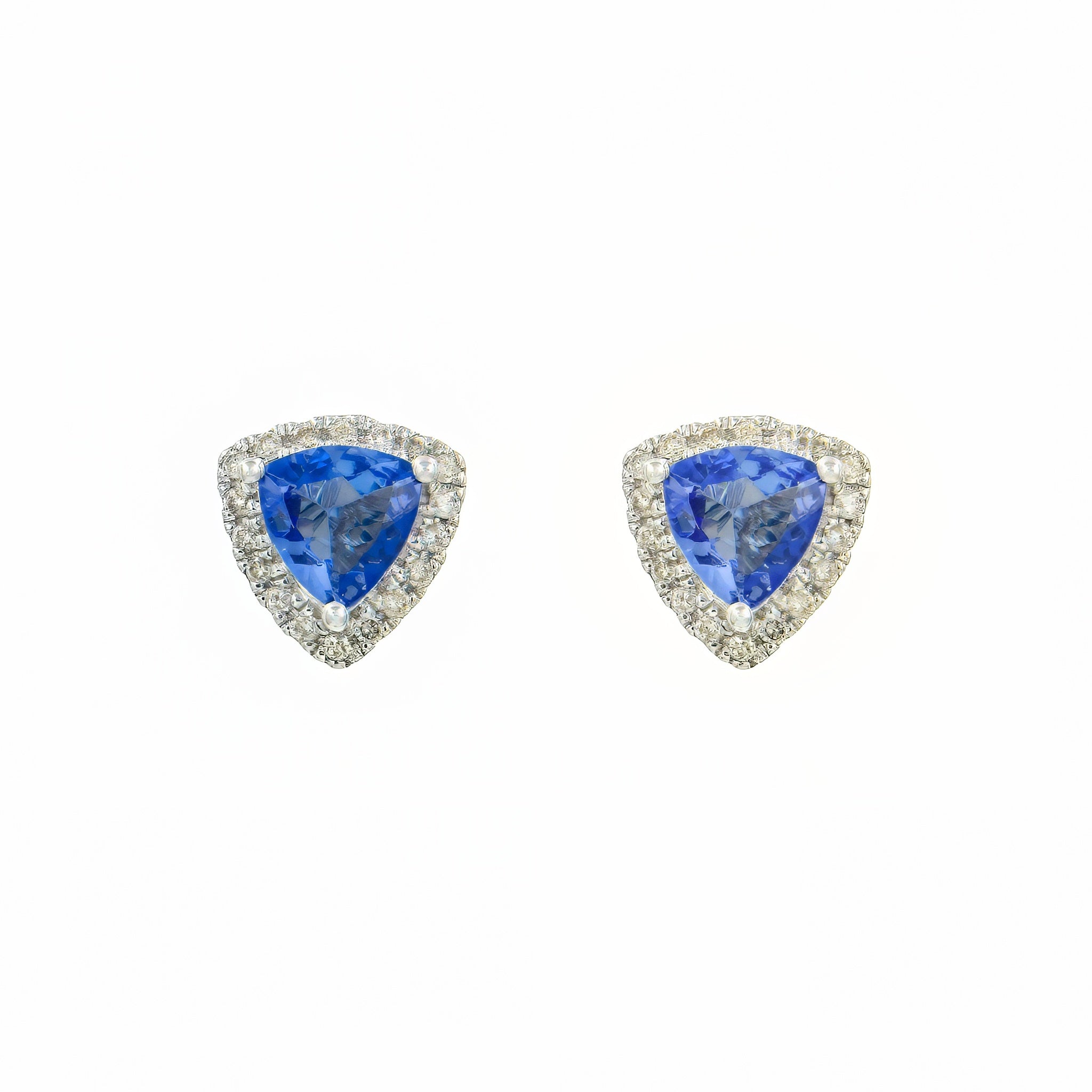 Brinco trillion tanzanita, diamante e ouro 18k