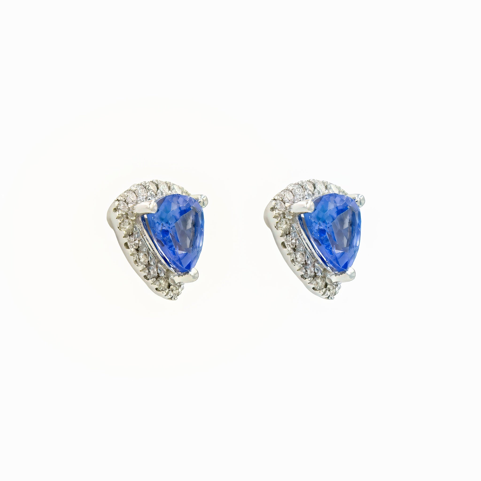Brinco trillion tanzanita, diamante e ouro 18k