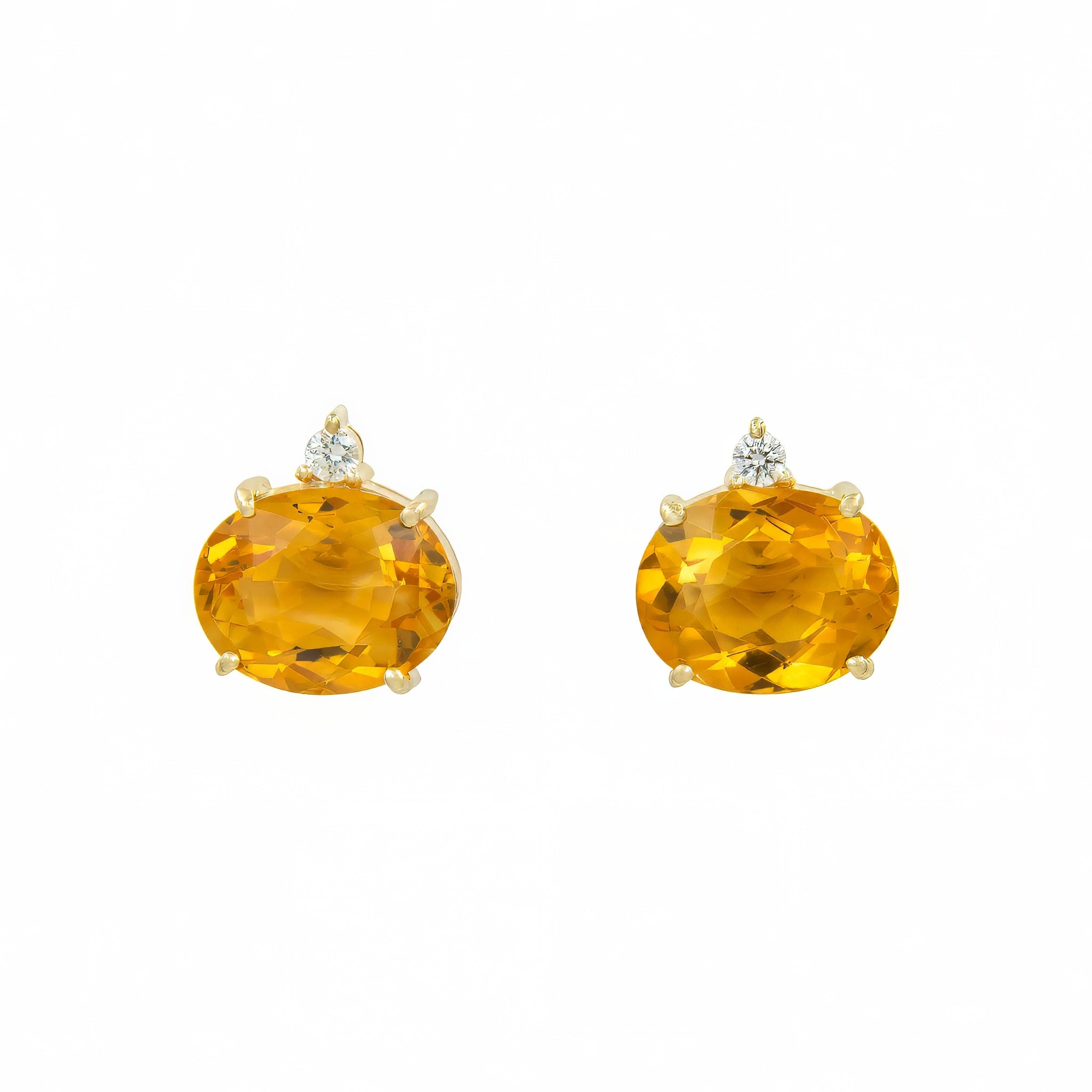 Brinco citrino com gota diamante e ouro 18k