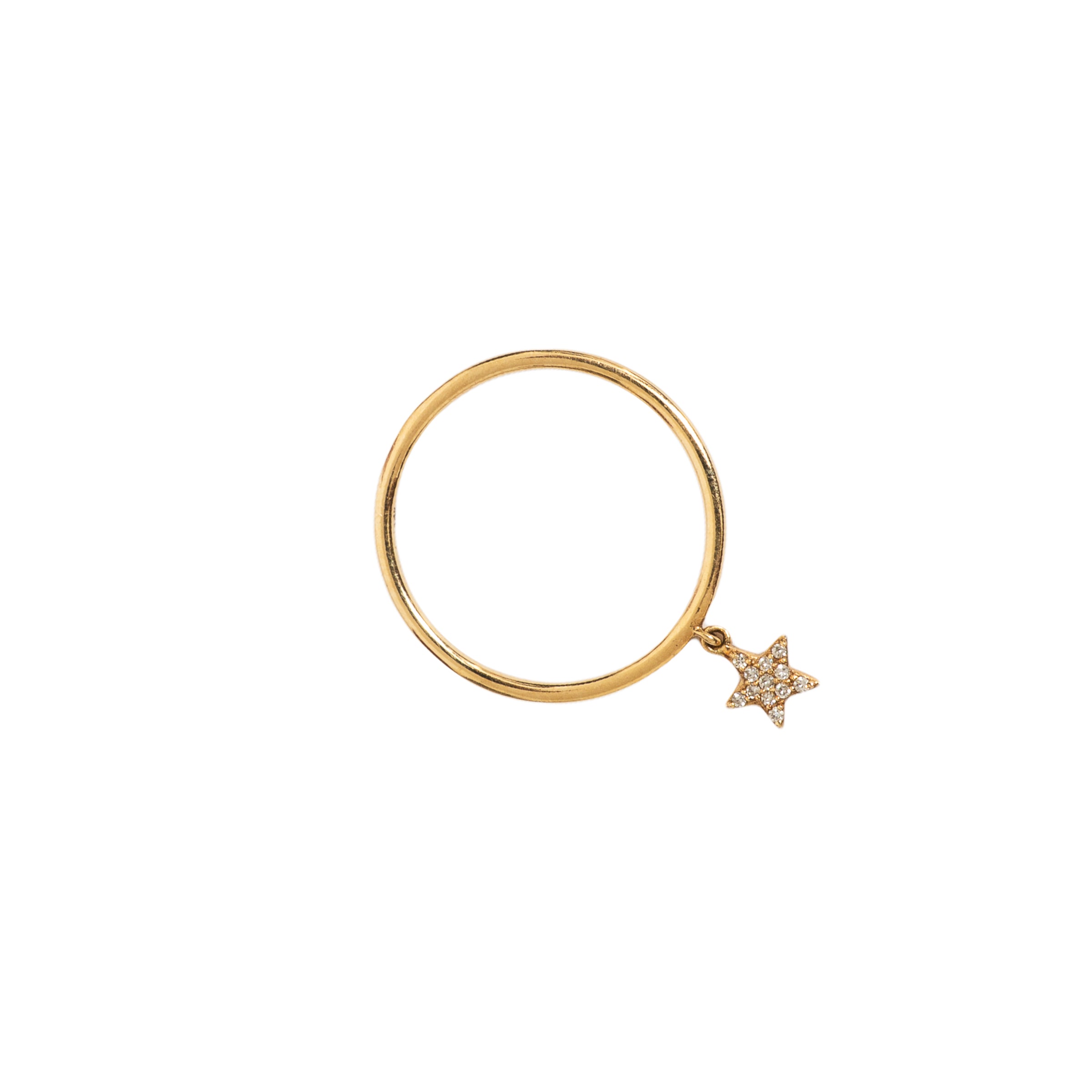 Anel ouro 14k pingente de estrela com diamante