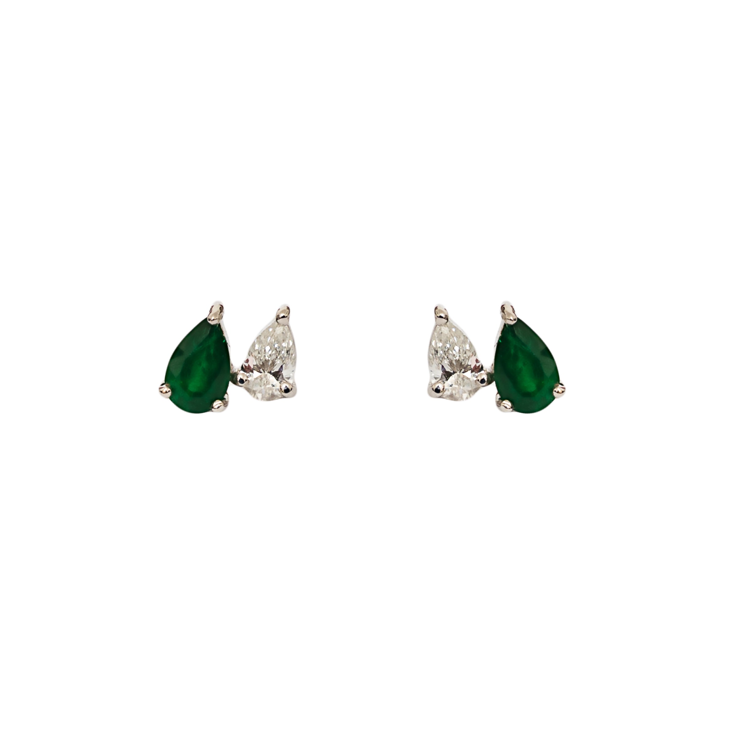 Brinco 2 gotas esmeralda e diamante, ouro 18k