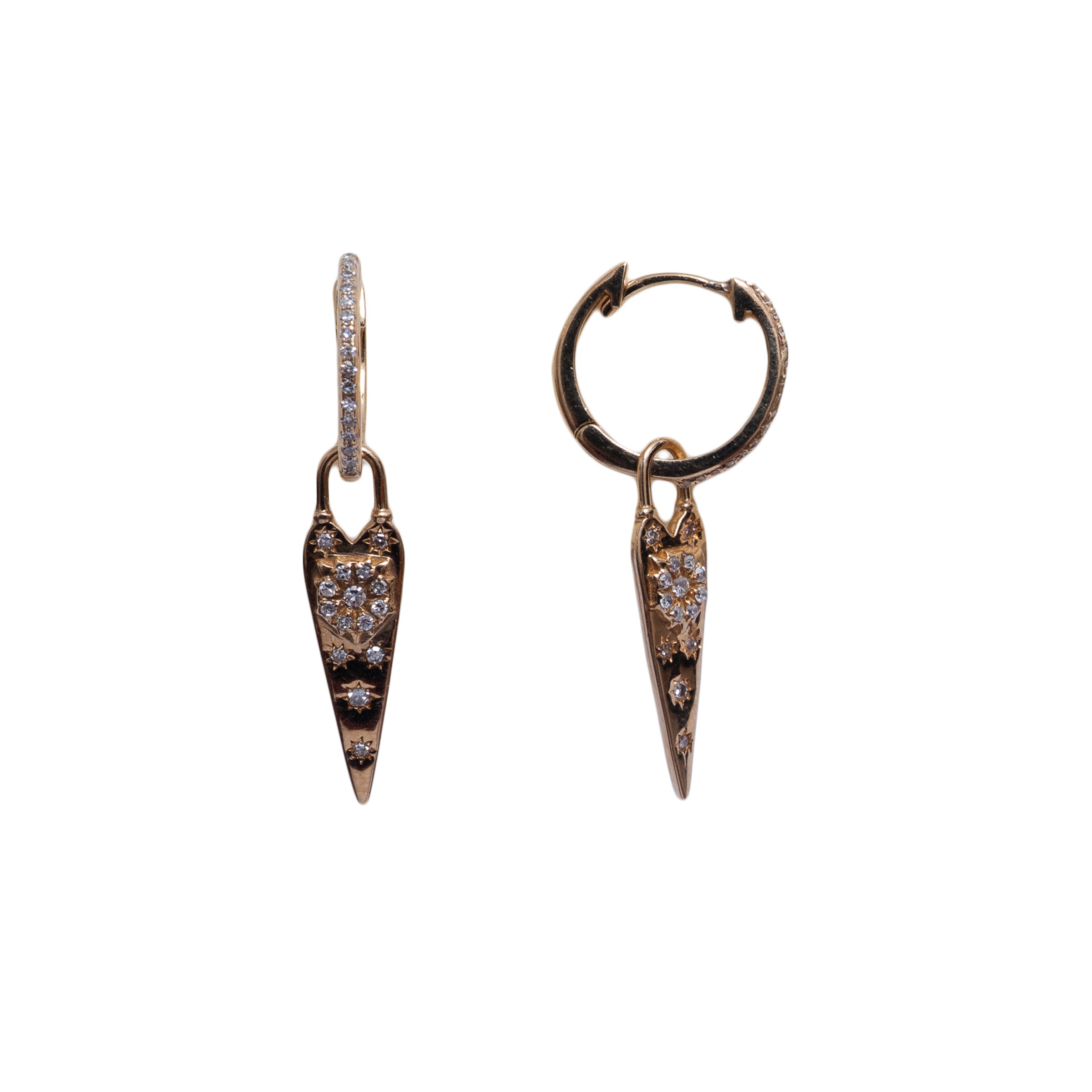 Brinco argola com pendente removível diamante e ouro 14k