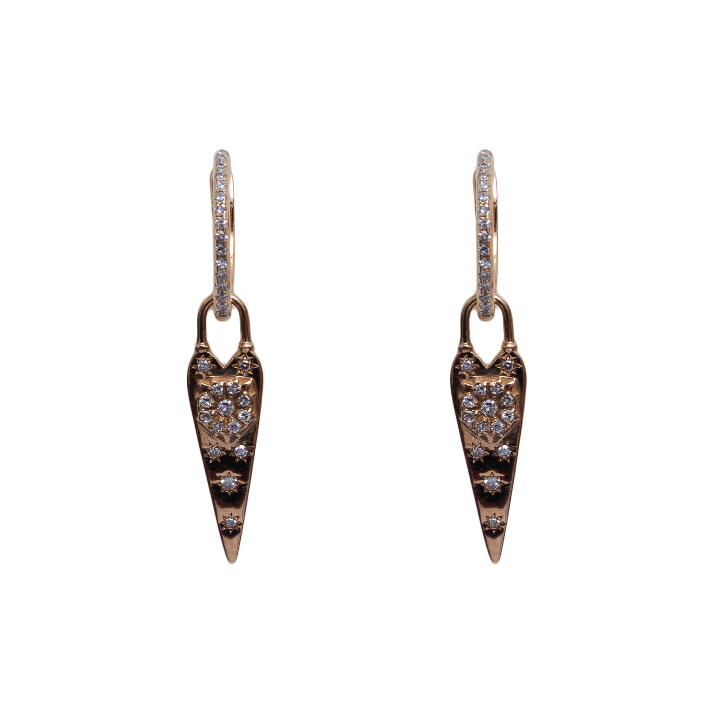 Brinco argola com pendente removível diamante e ouro 14k