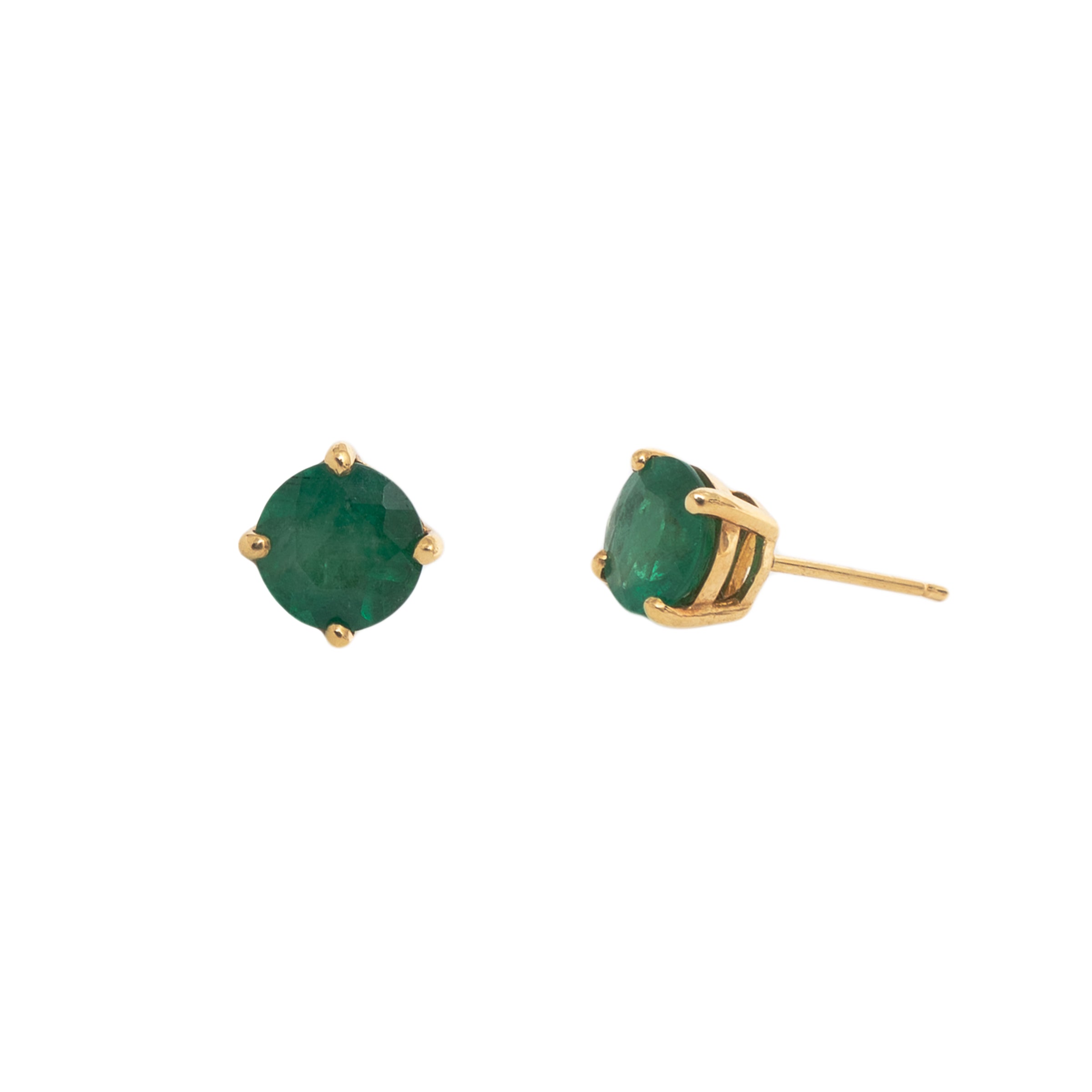 Brinco redondo esmeralda e ouro 18k