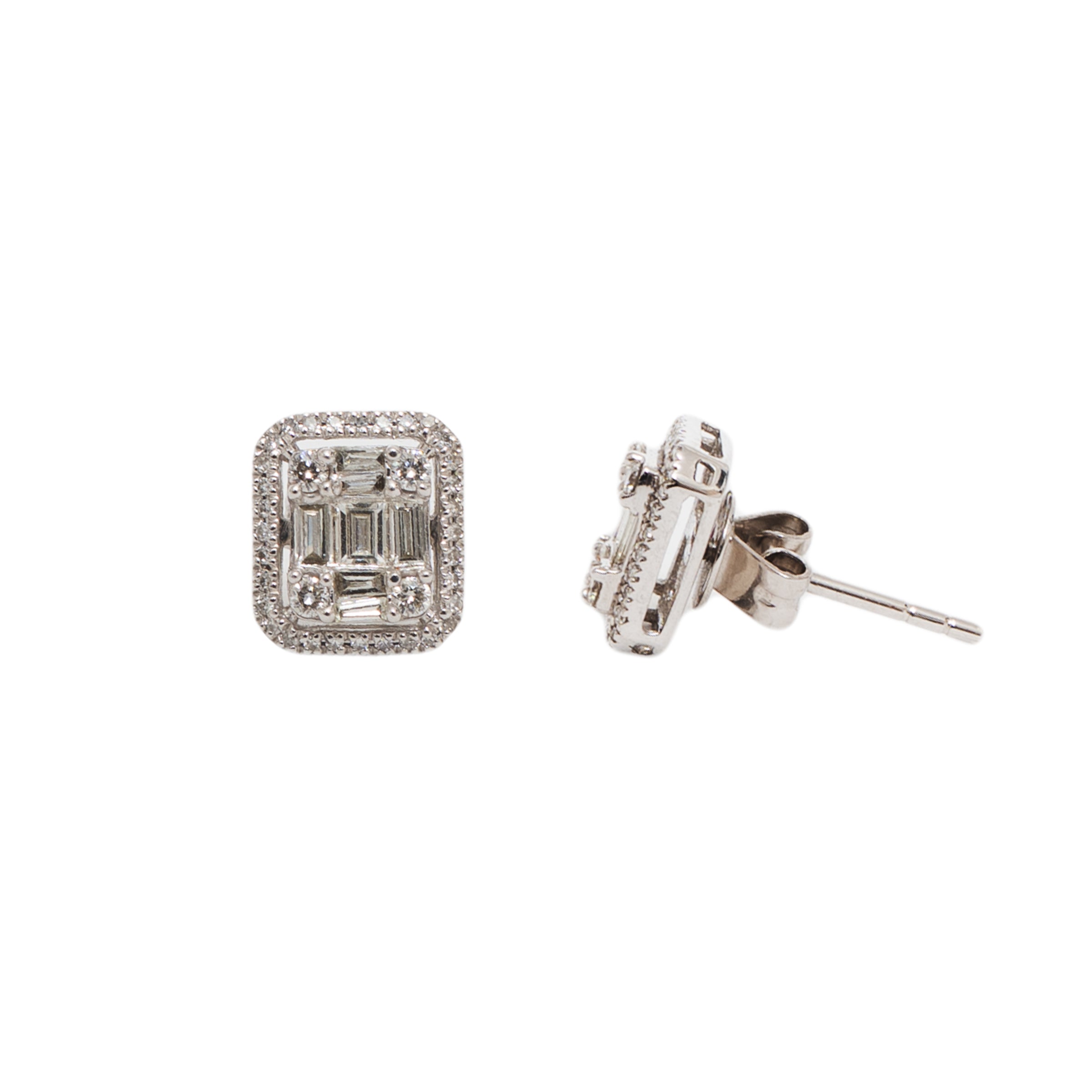 Brinco strong retangulo de diamante e ouro 18k