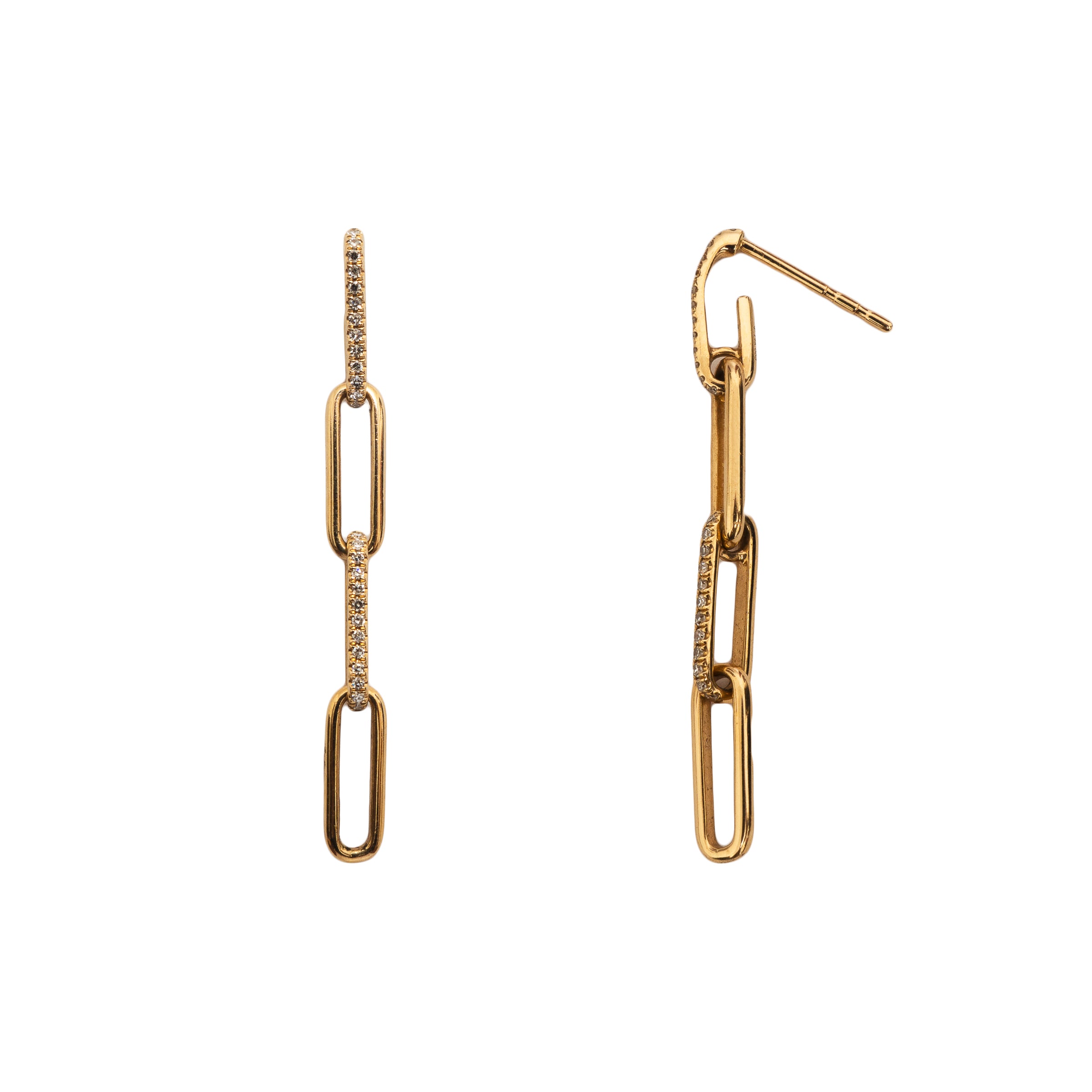 Brinco pendurado correntes ouro 14k e diamante