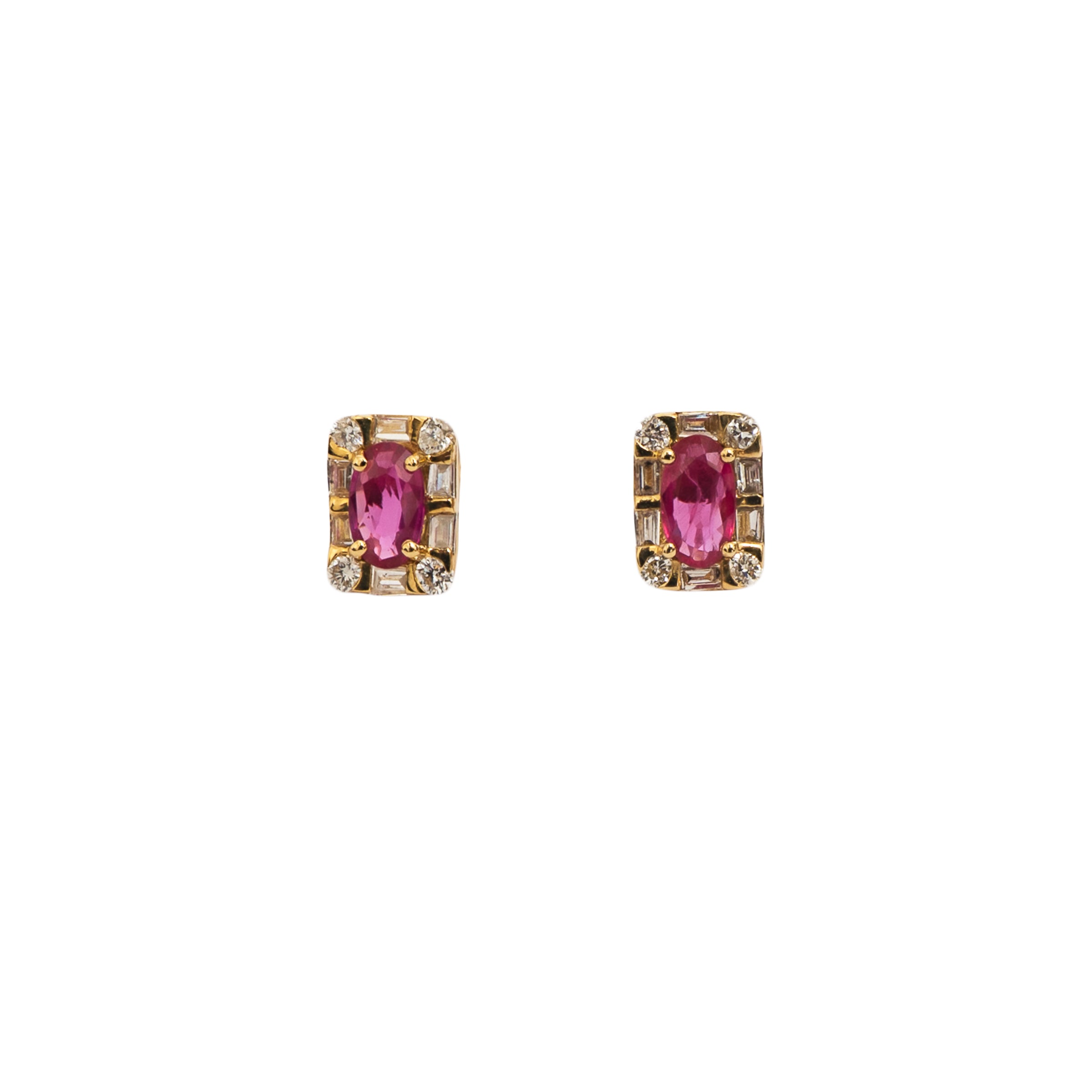 Brinco retangular Rubi com diamantes e ouro 18k