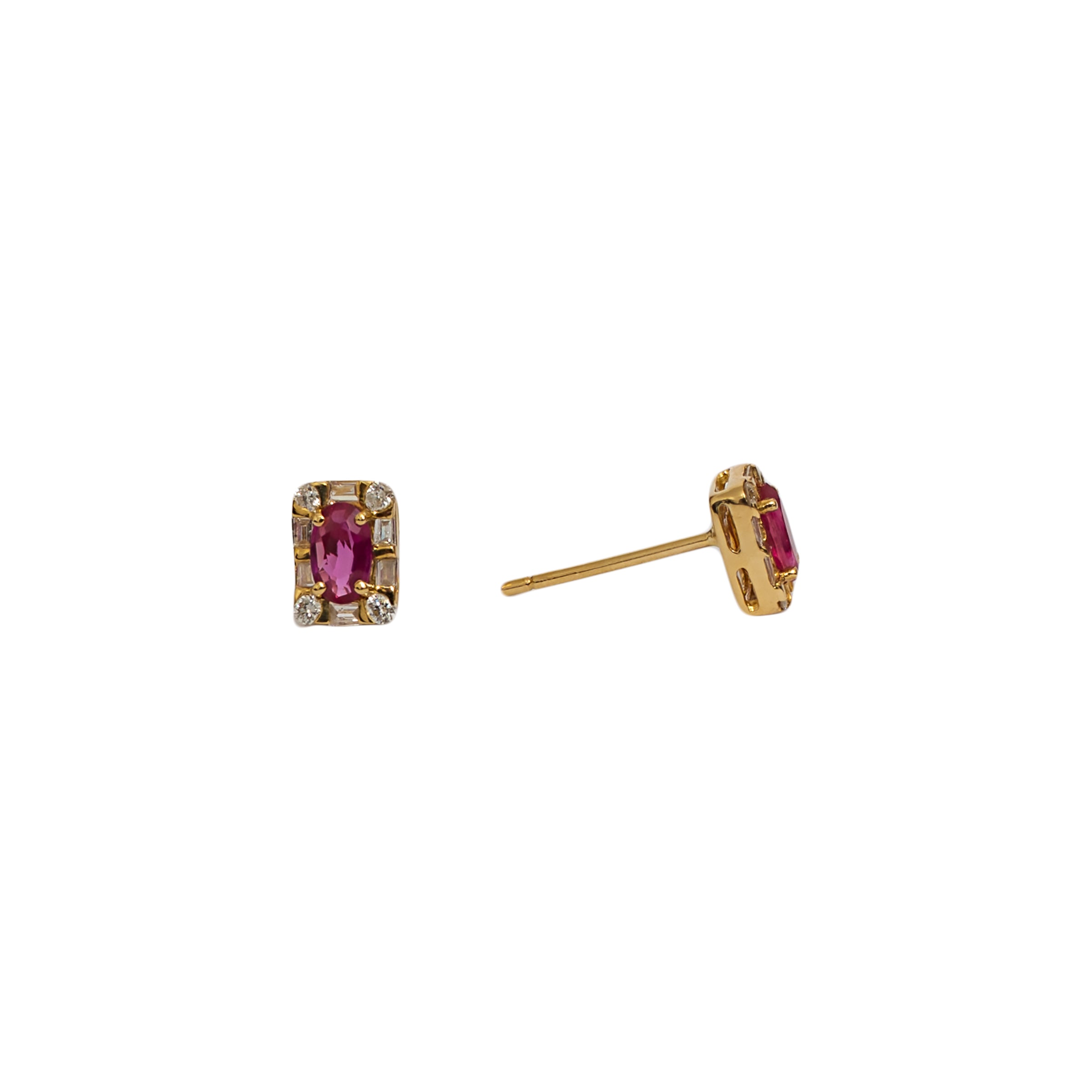 Brinco retangular Rubi com diamantes e ouro 18k