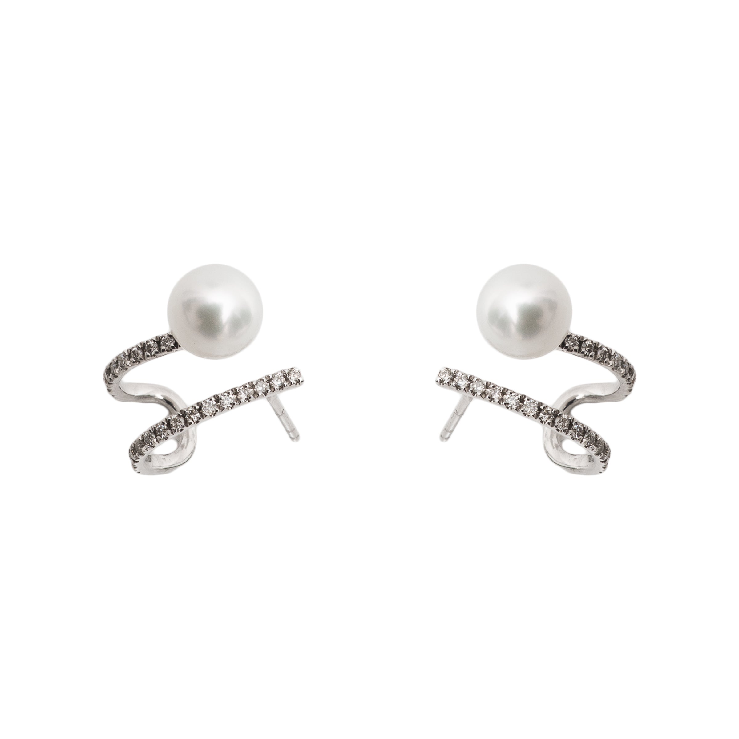 Brinco Loops Pérola natural e diamante, ouro 18k