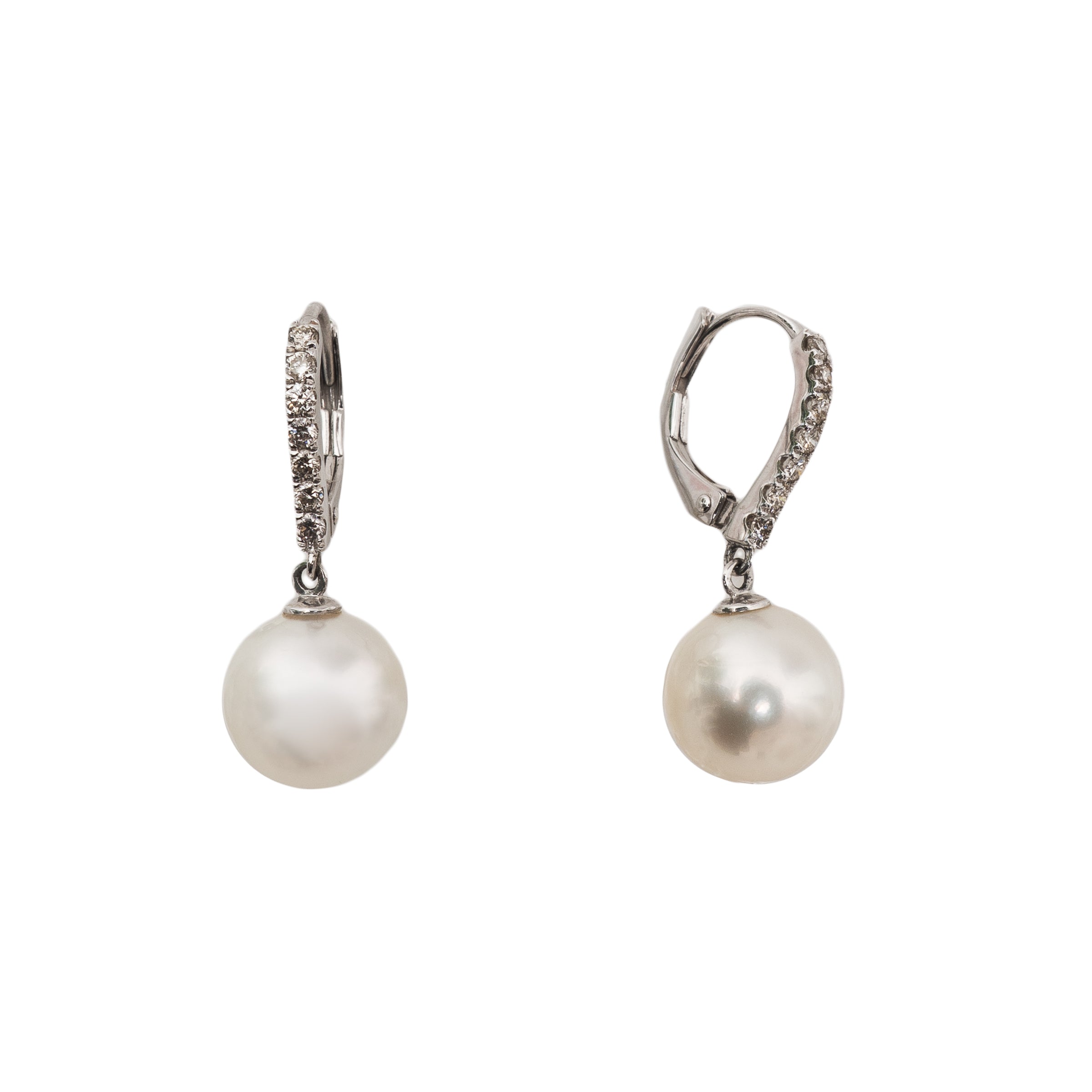 Brinco argola diamante e pérola natural