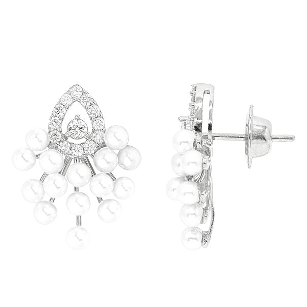 Brinco gota de pérolas naturais cravejada de diamante, ouro 18k