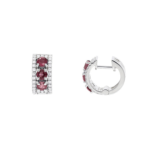 Brinco argola com Rubi e diamante, ouro 18k
