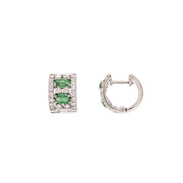 Brinco argola com Esmeralda e diamante, ouro 18k