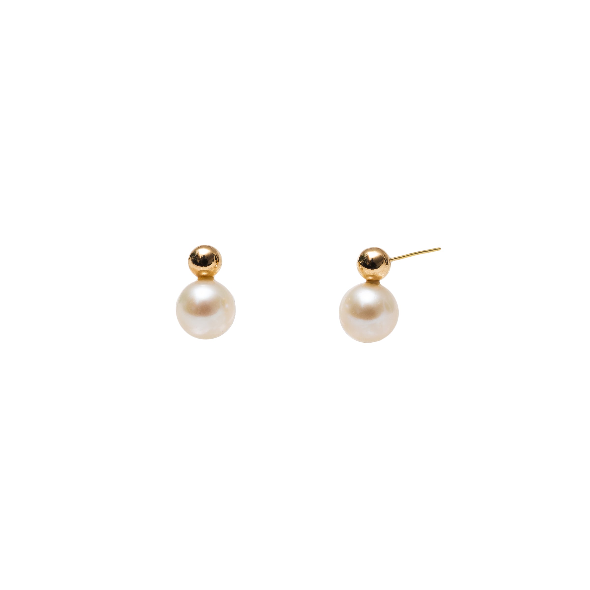 Brinco pérola natural e bolinha ouro 18k
