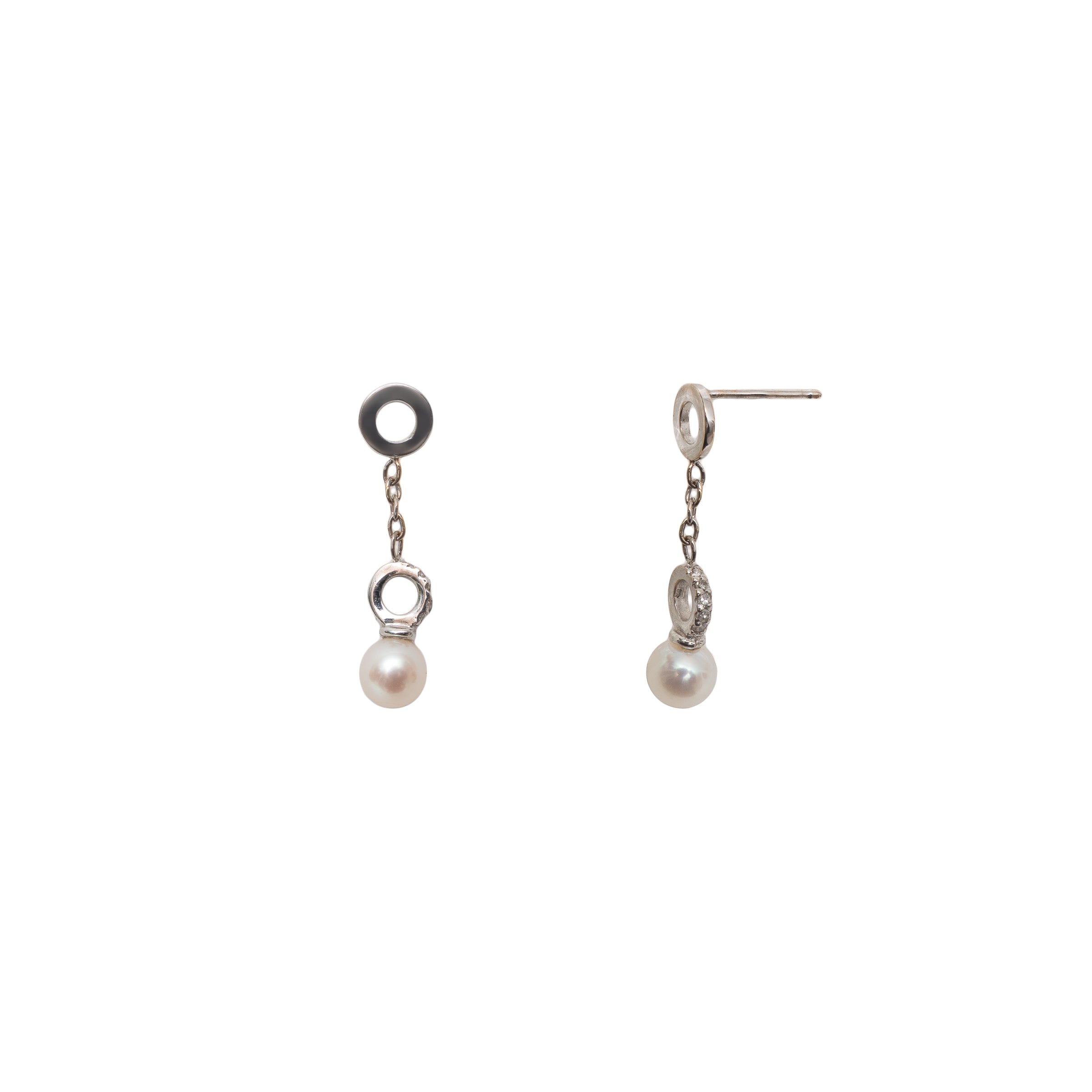 Brinco 2 argolas ouro 18k e diamante com pérola pendurada