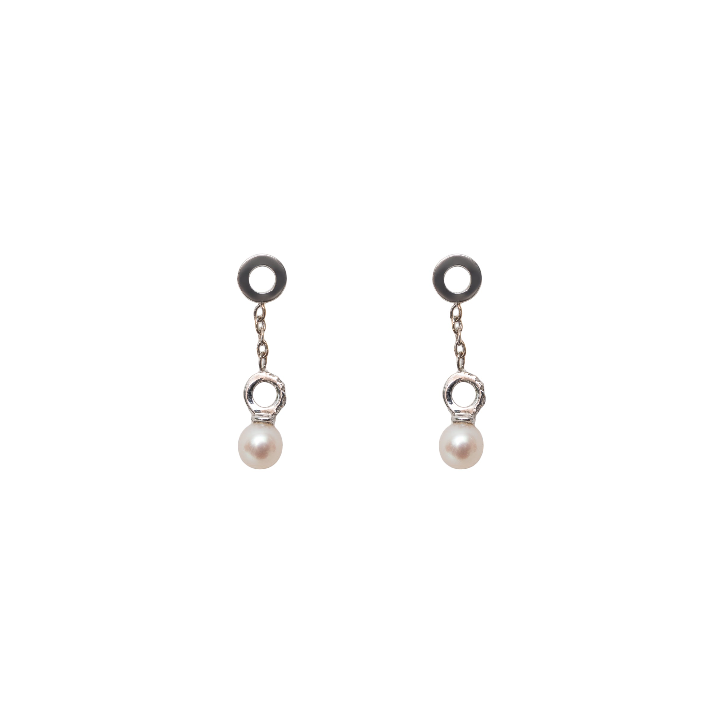 Brinco 2 argolas ouro 18k e diamante com pérola pendurada