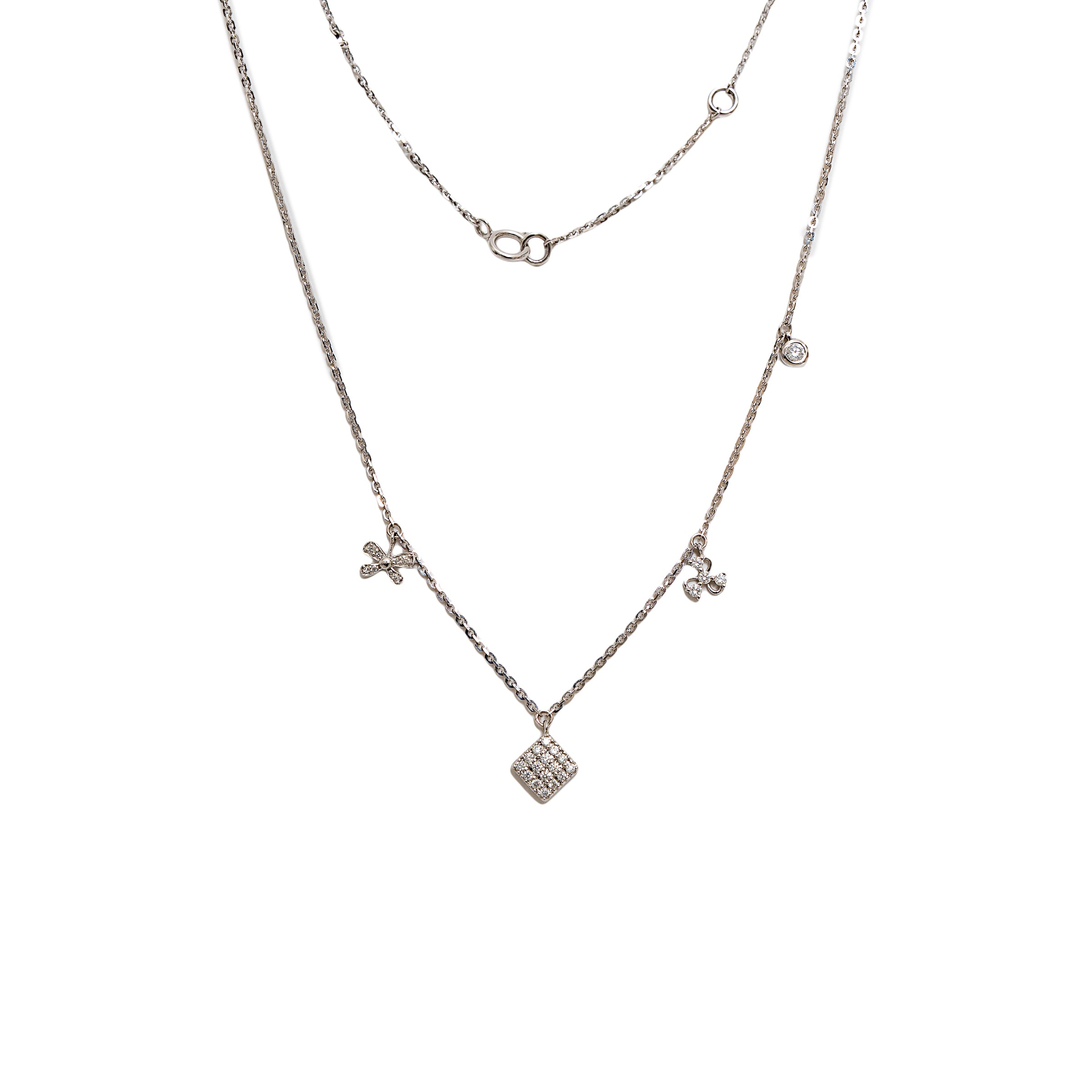 Colar ouro 18k com 4 penduricalhos em diamante