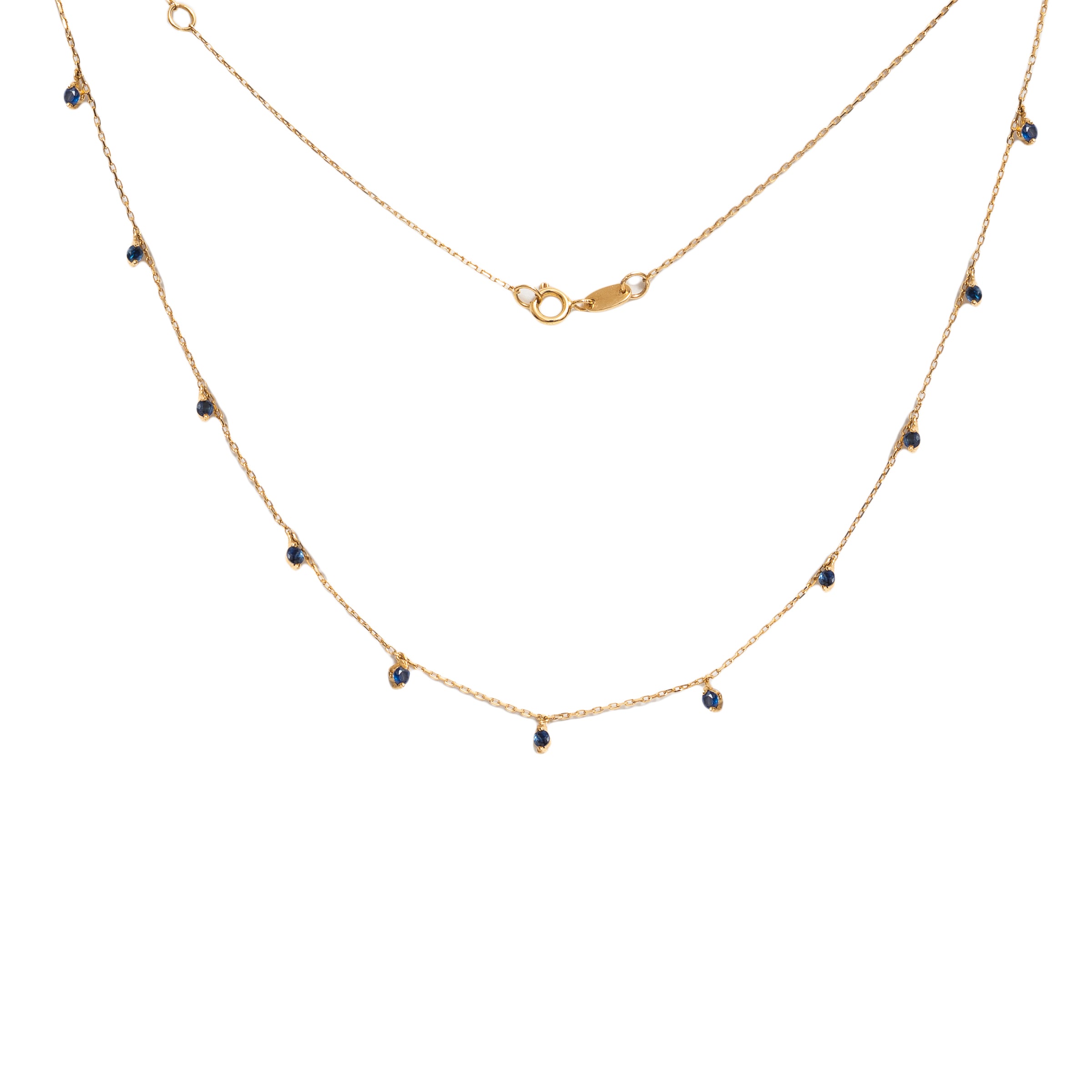 Colar ouro 18k com 11 pedras safira azul
