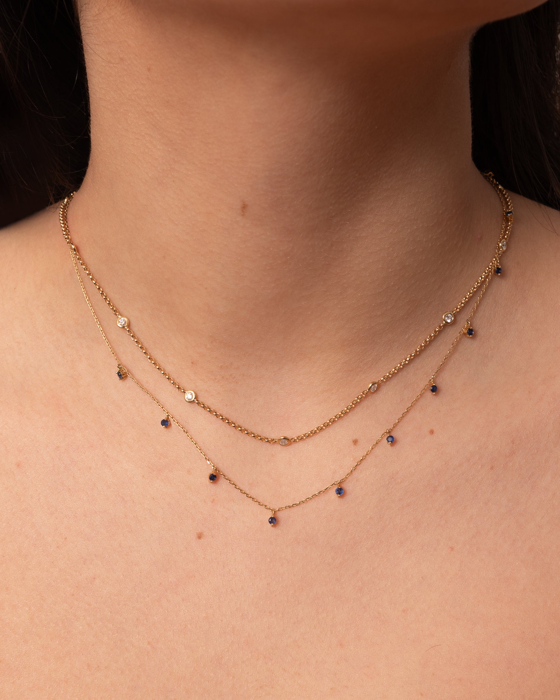 Colar ouro 18k com 11 pedras safira azul