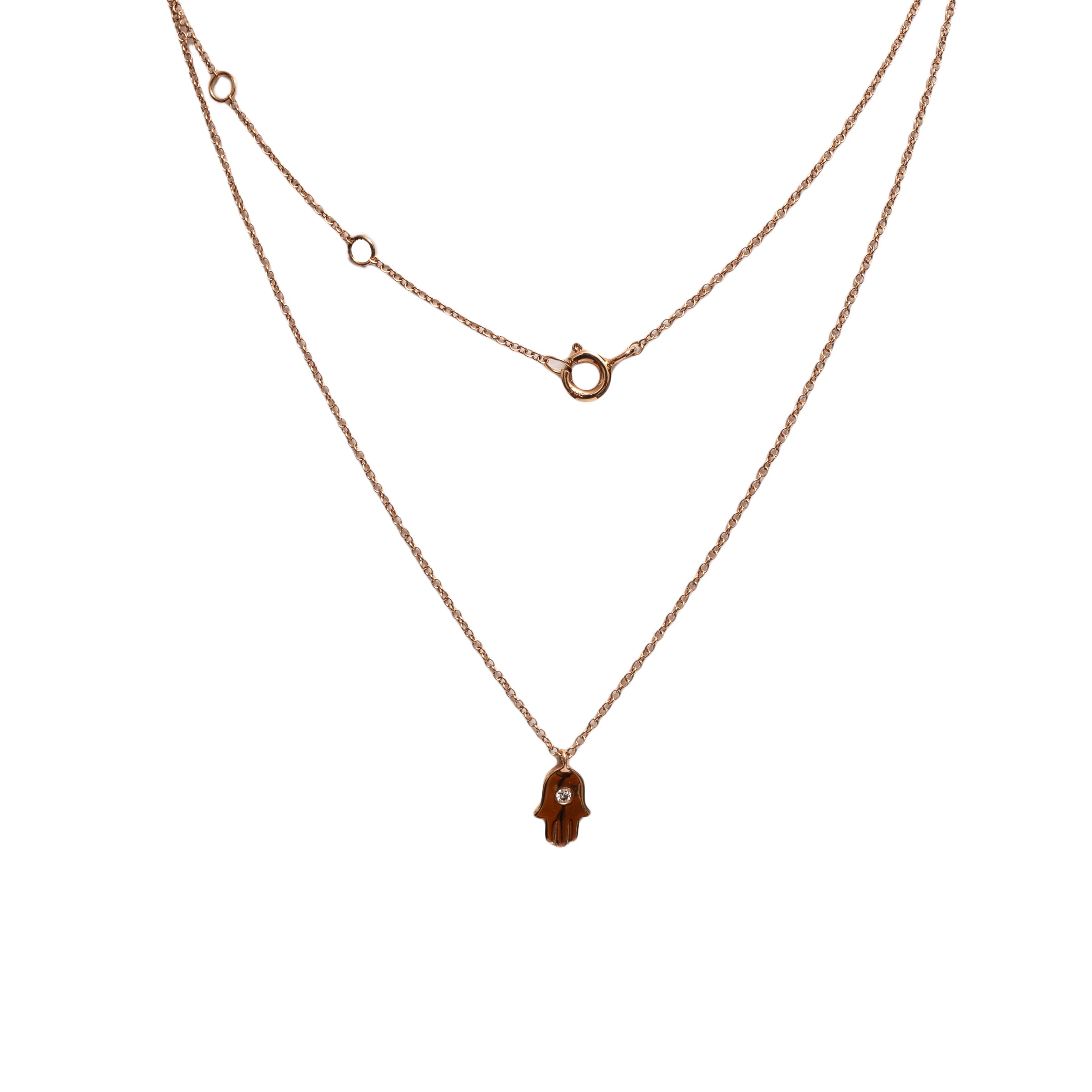 Colar ouro 14k com pingente Mão de Fátima com diamante