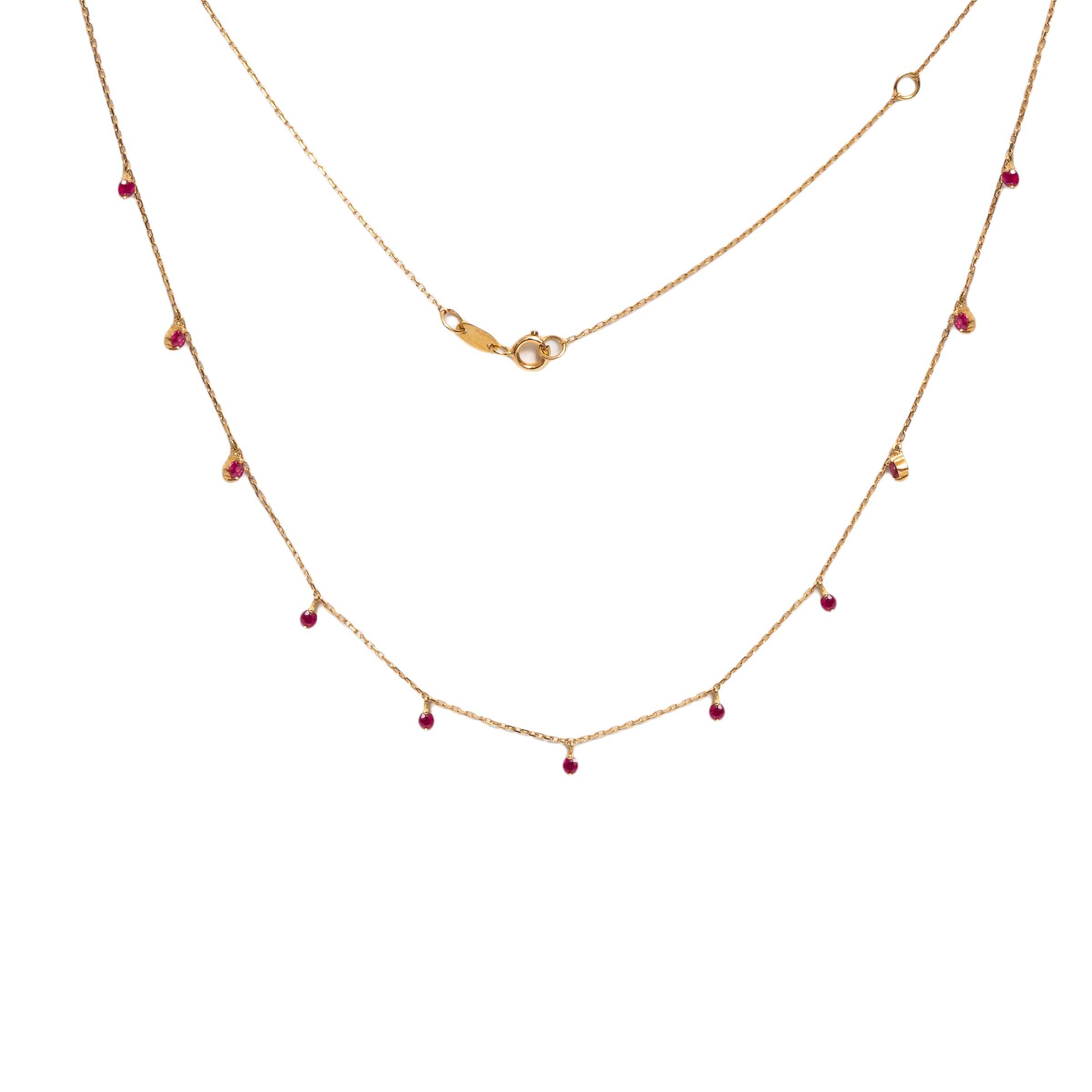 Colar ouro 18k com 11 pedras rubi