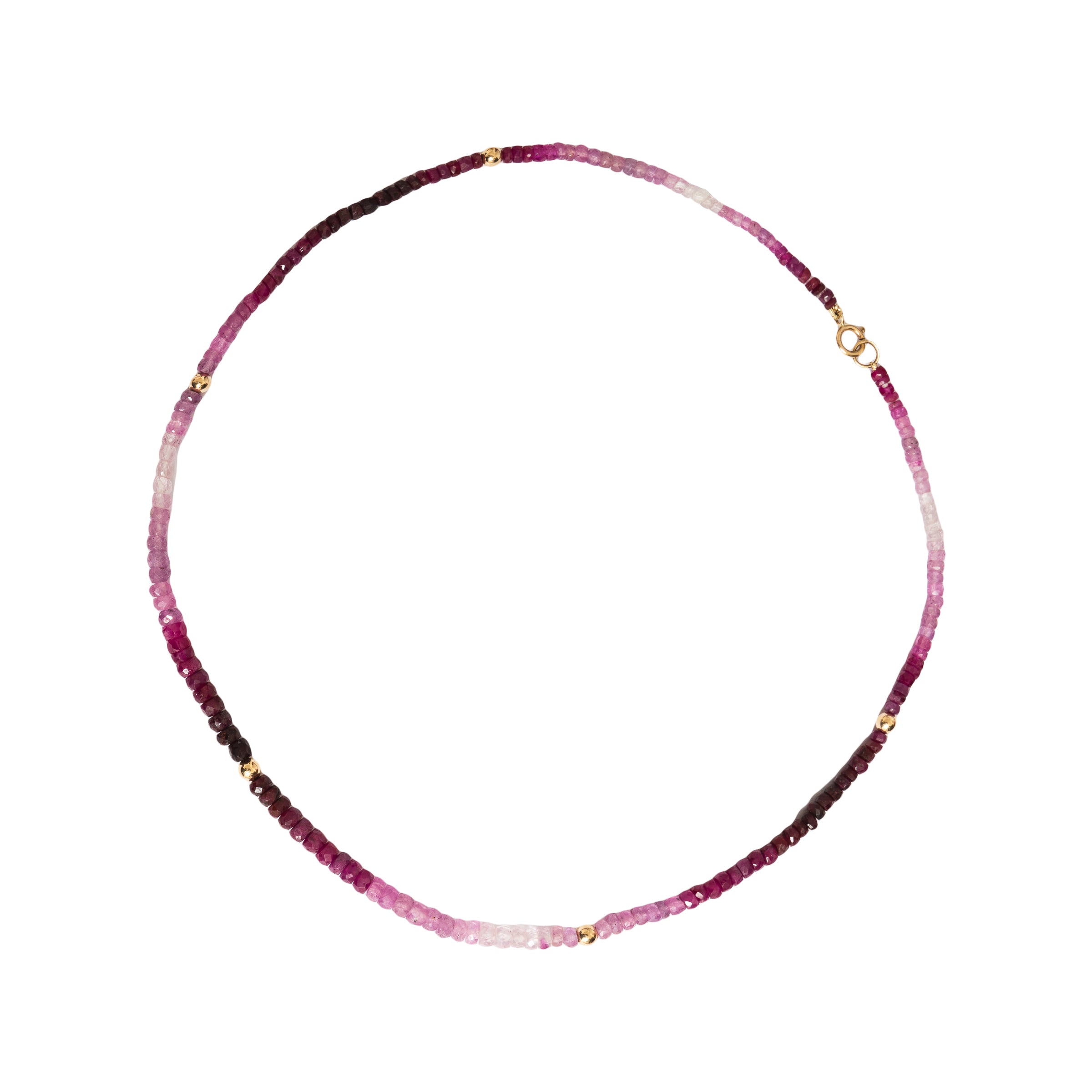 Colar Beads pedras ametistas rosas e ouro 14k