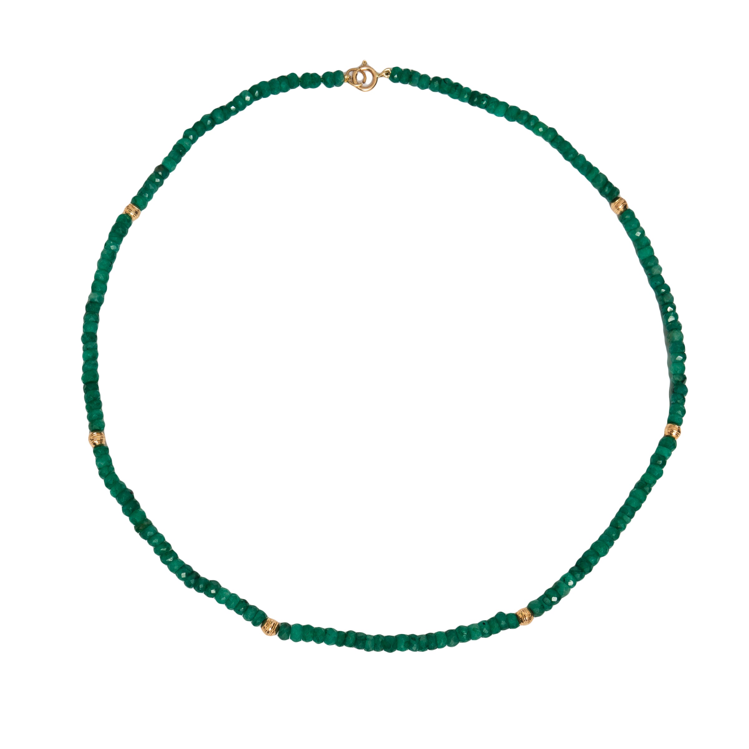 Colar Beads pedras esmeralda e ouro 14k