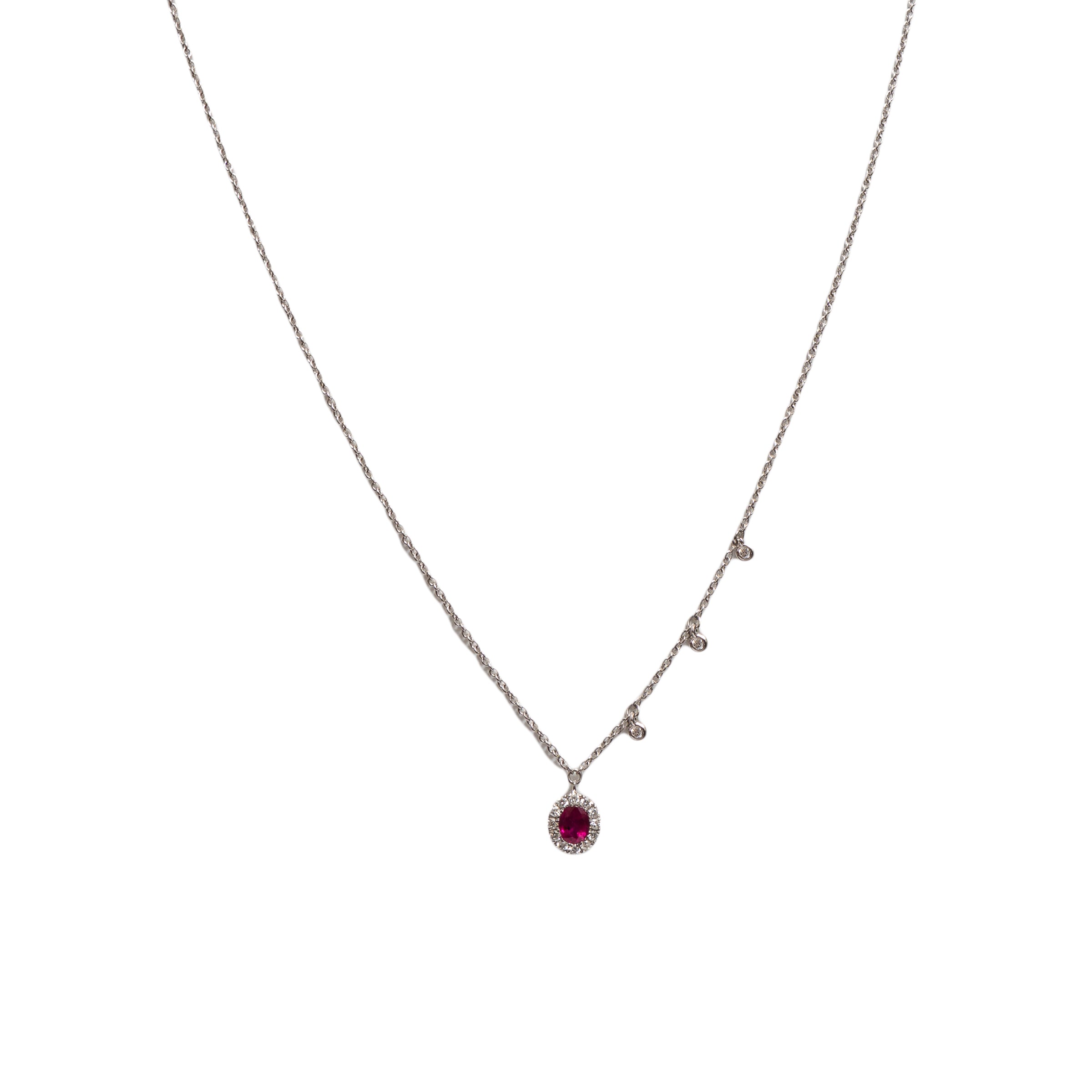 Colar ouro 18k com pingente rubi e diamante e 3 pedras diamante
