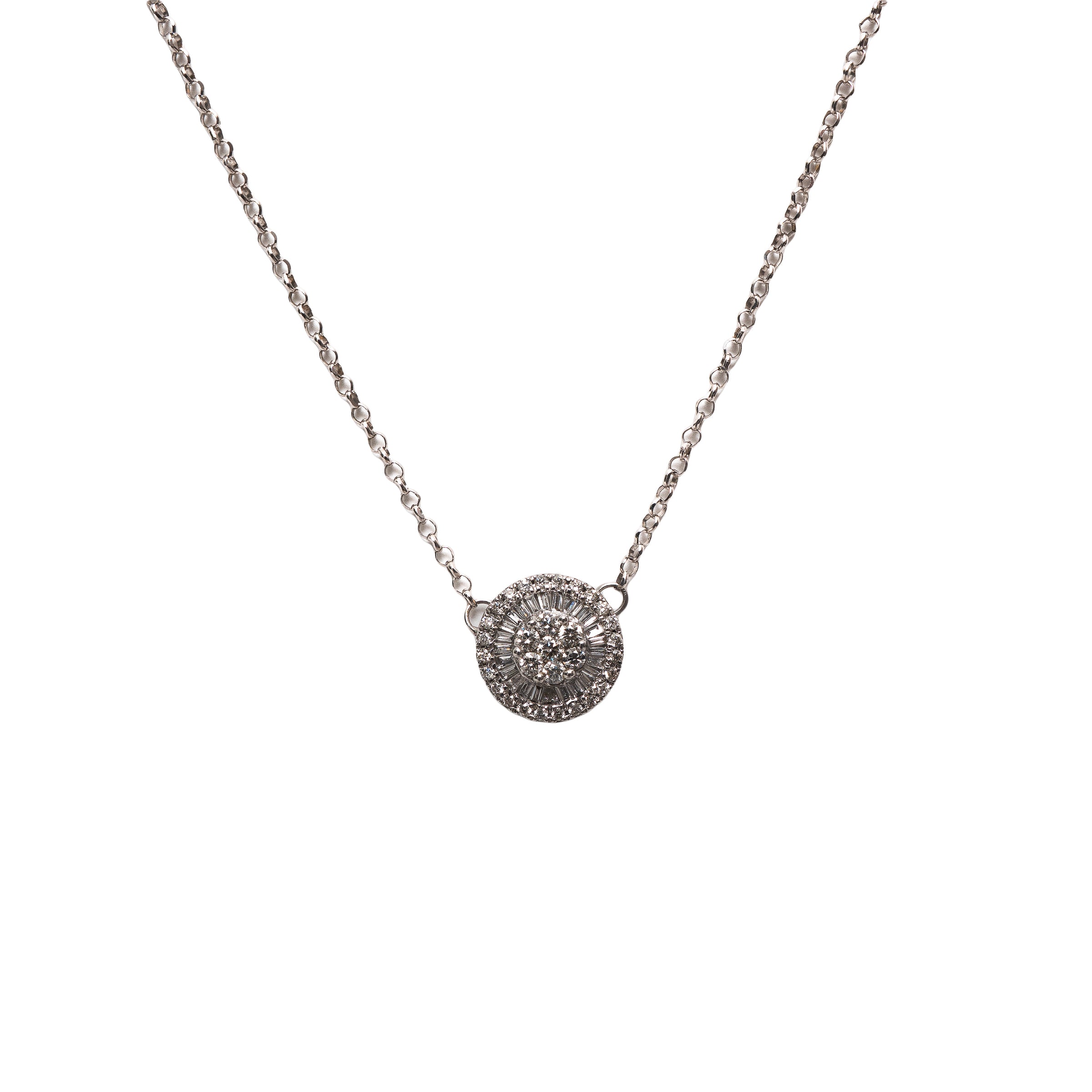 Colar pizza diamante e ouro branco 18k