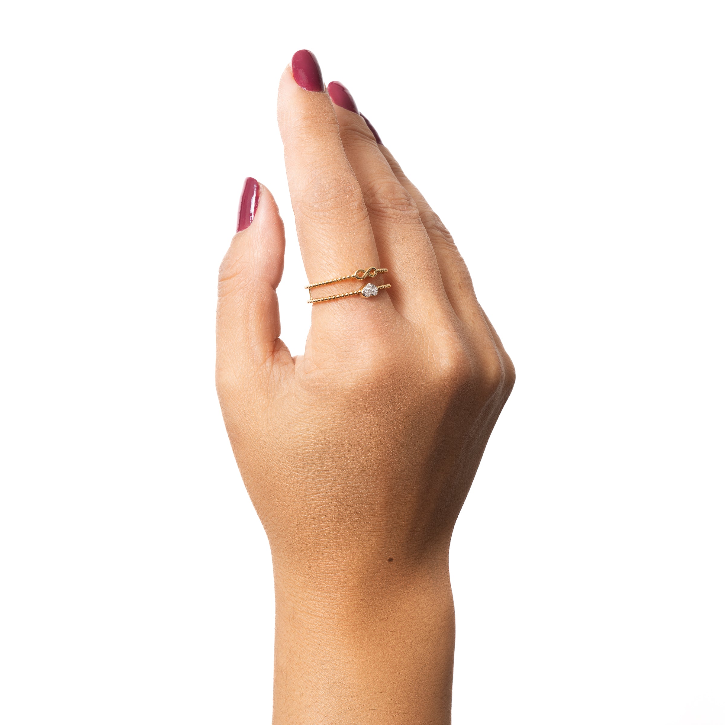 Anel Infinito e Coração com Diamante em Ouro 18K