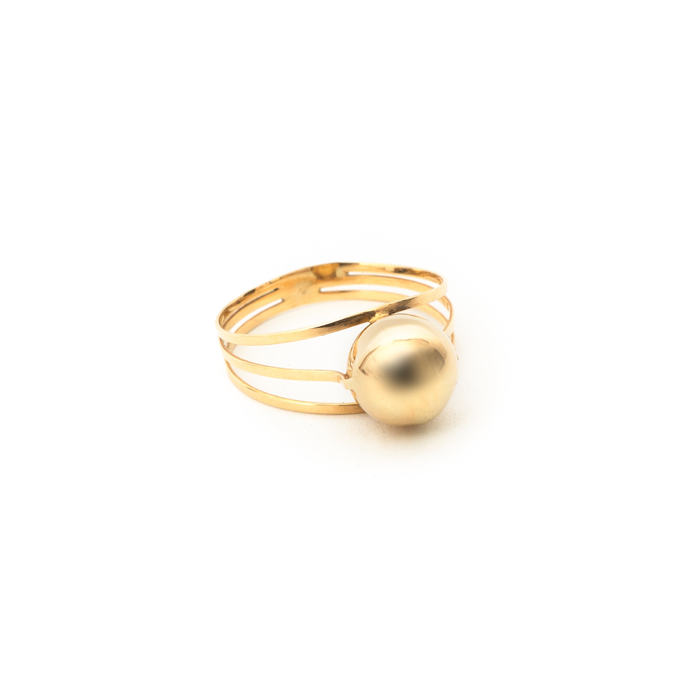Anel 3 Aros e 1 Bola Ouro 18k
