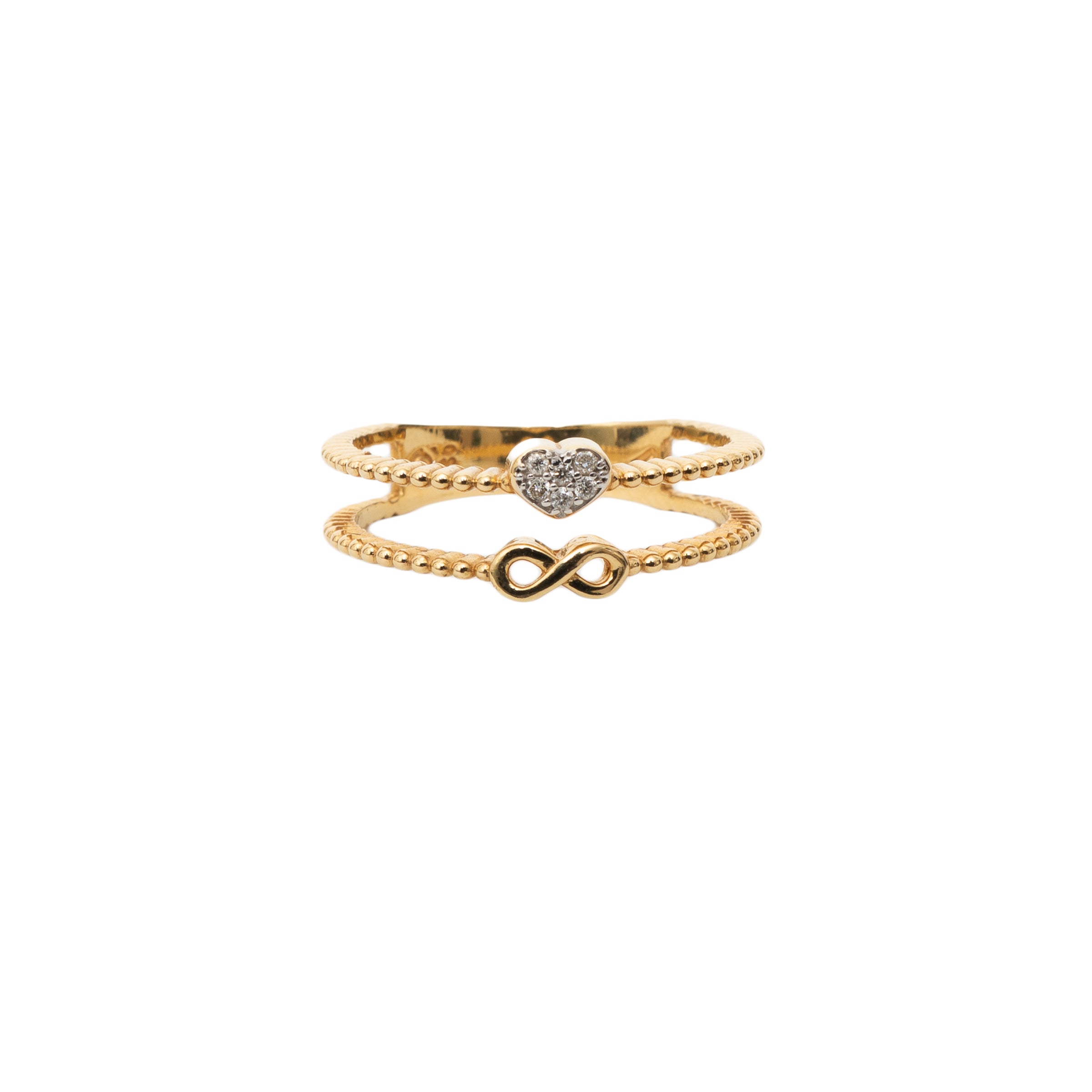 Anel Infinito e Coração com Diamante em Ouro 18K