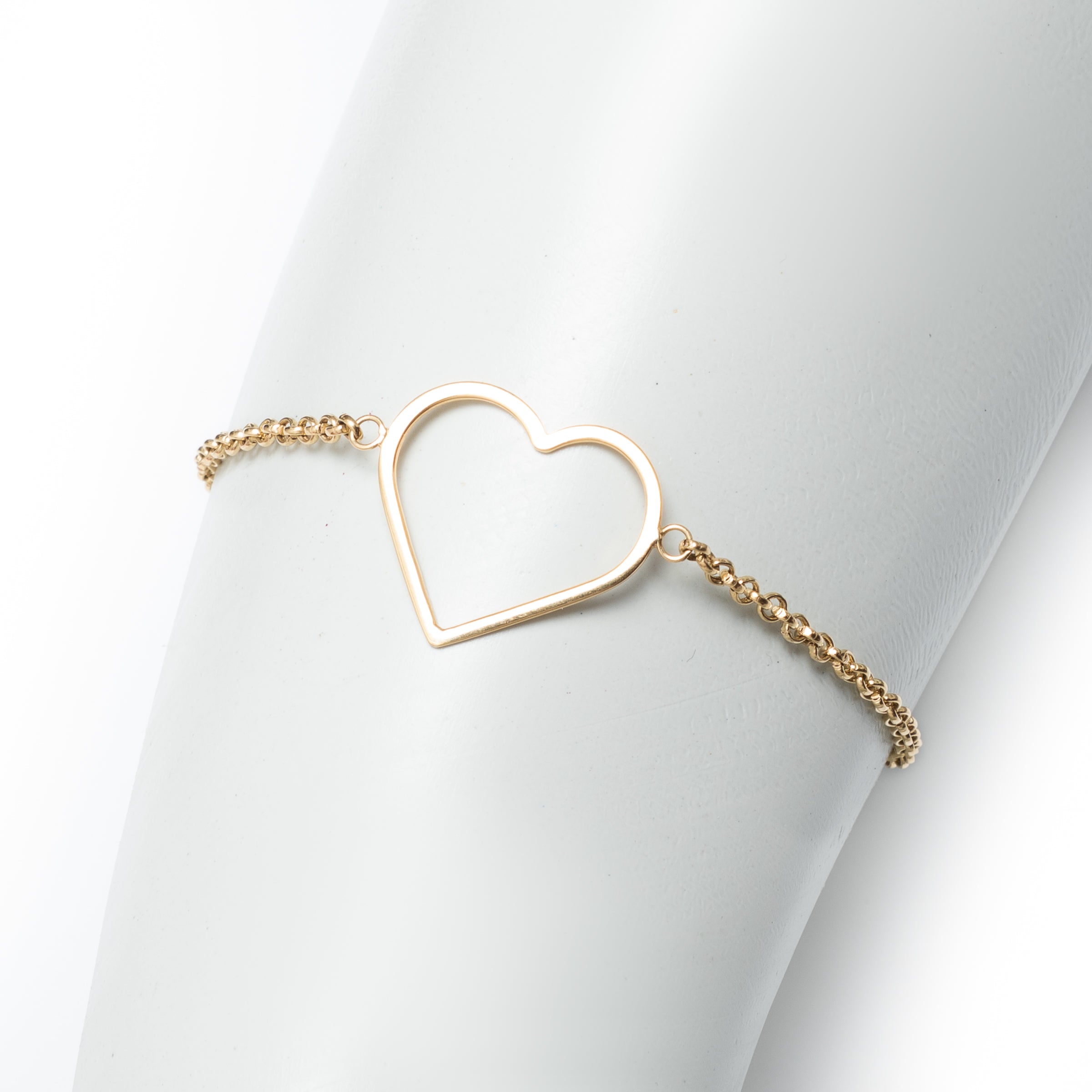 Pulseira Coração Vazado com Mini Coração Pendurado em Ouro 18K