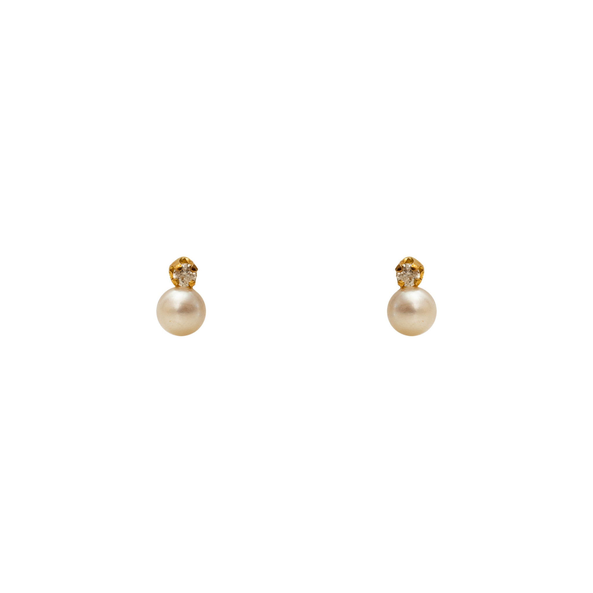 Brinco Infantil Pérola com Diamante e Ouro 18K
