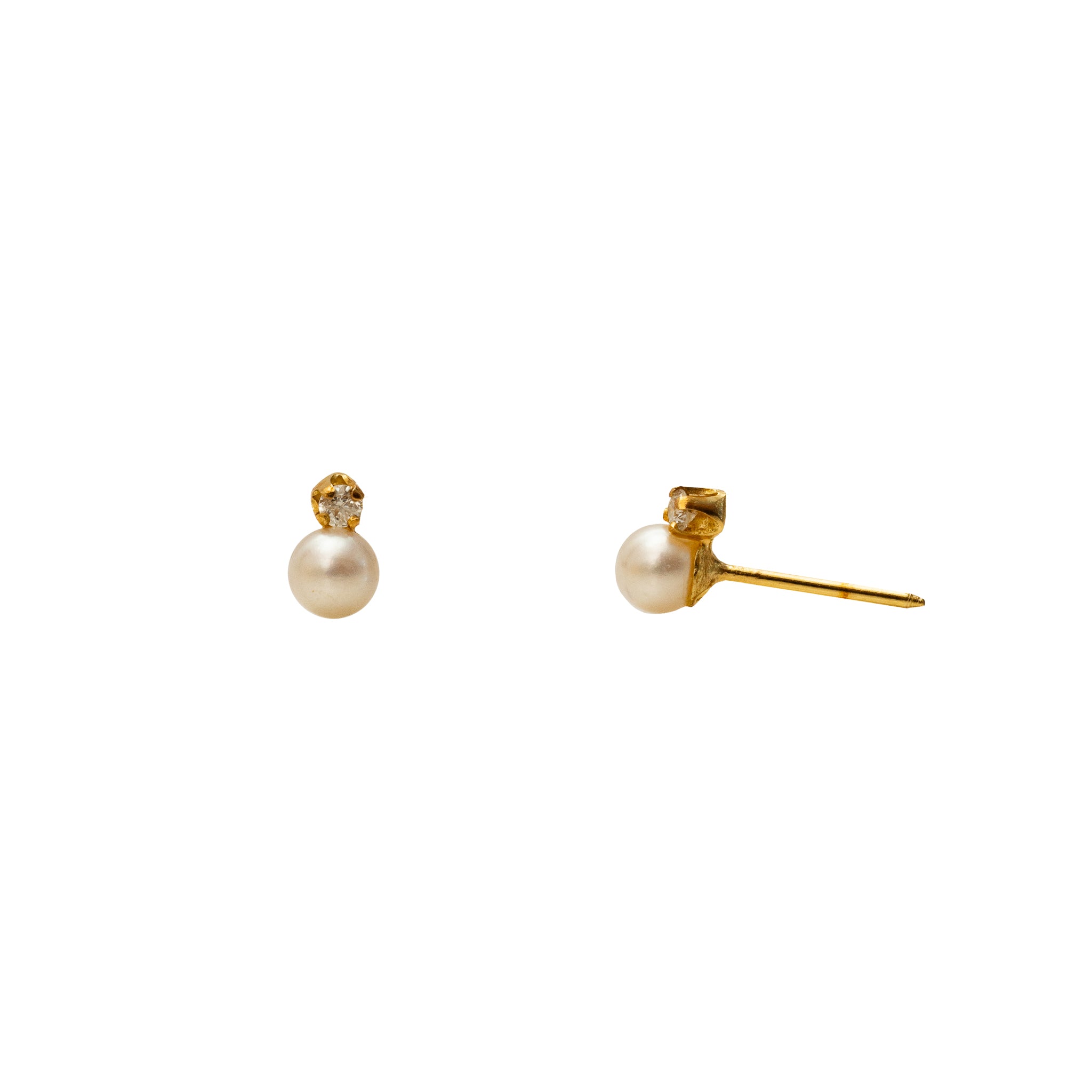 Brinco Infantil Pérola com Diamante e Ouro 18K
