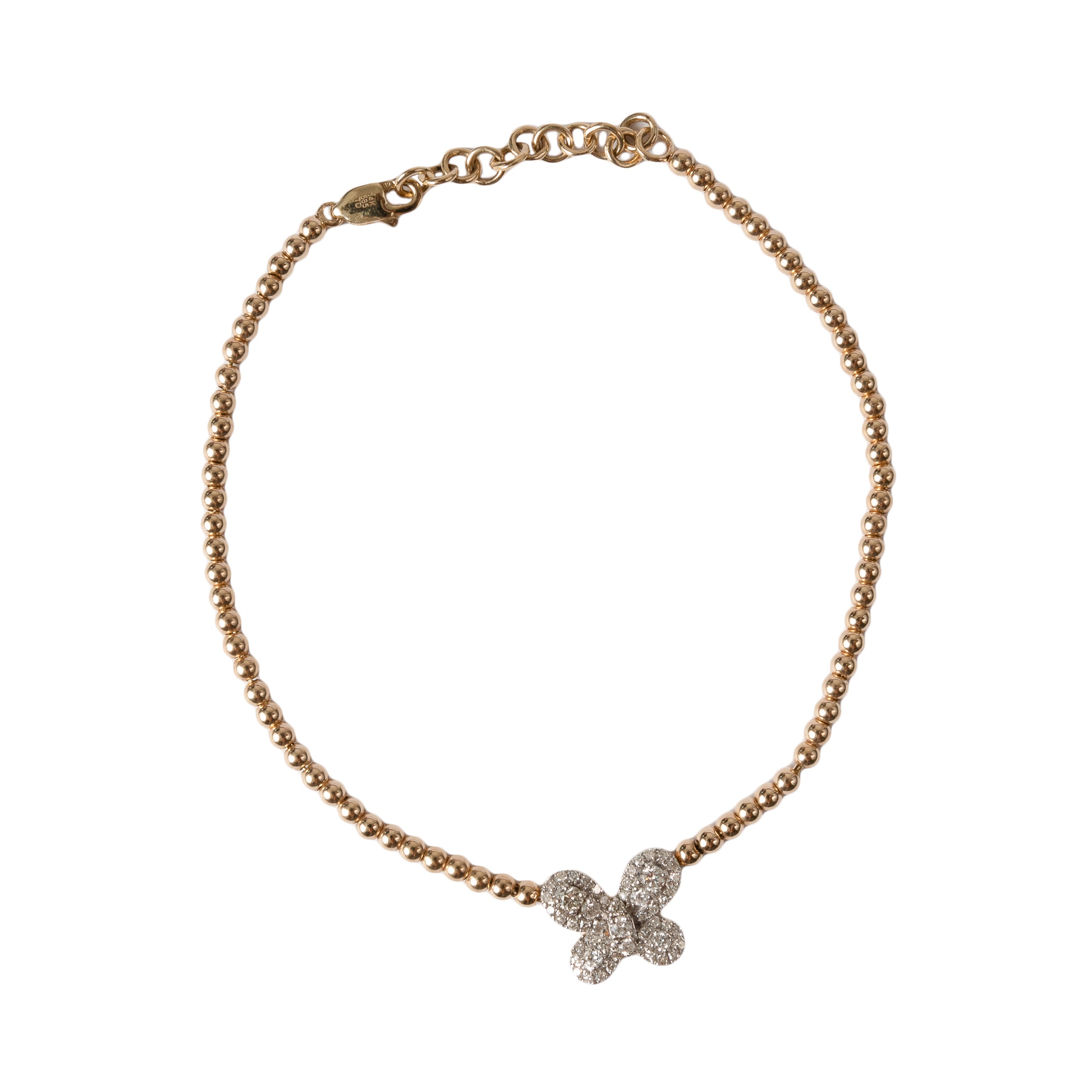 Pulseira Bolinha Ouro 18k com Borboleta Diamante