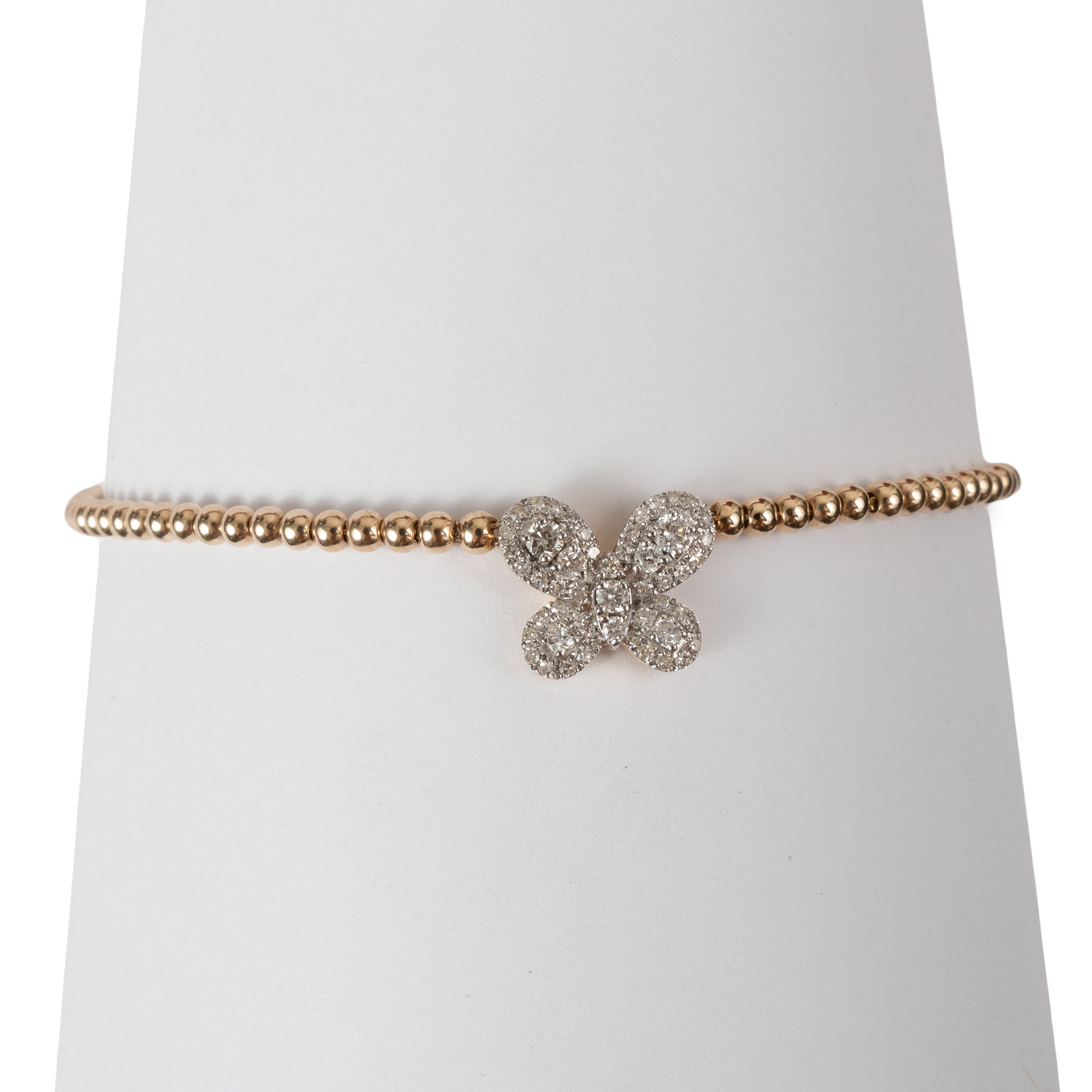 Pulseira Bolinha Ouro 18k com Borboleta Diamante