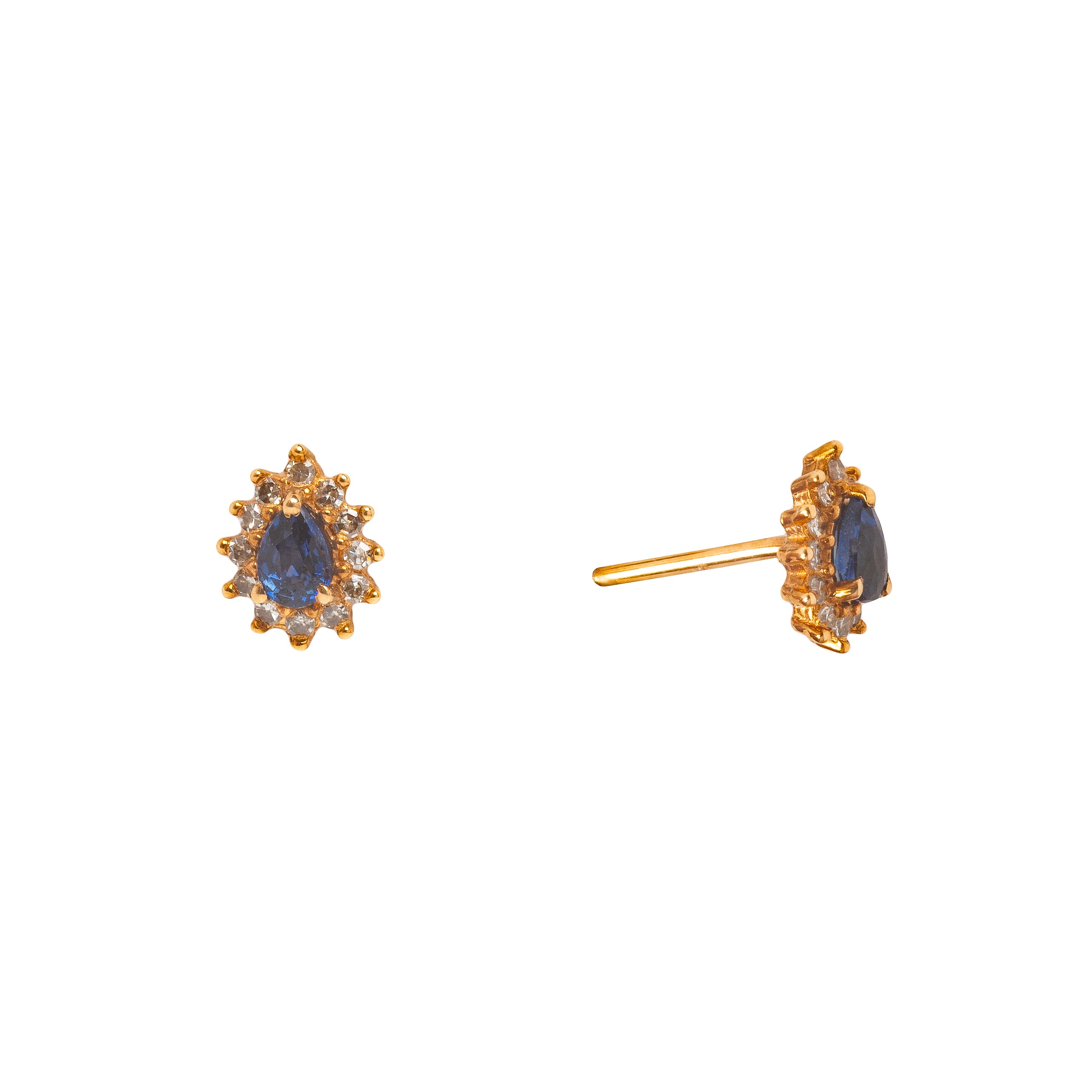 Brinco Infantil Classic Gota de Safira e Diamante Ouro 18K