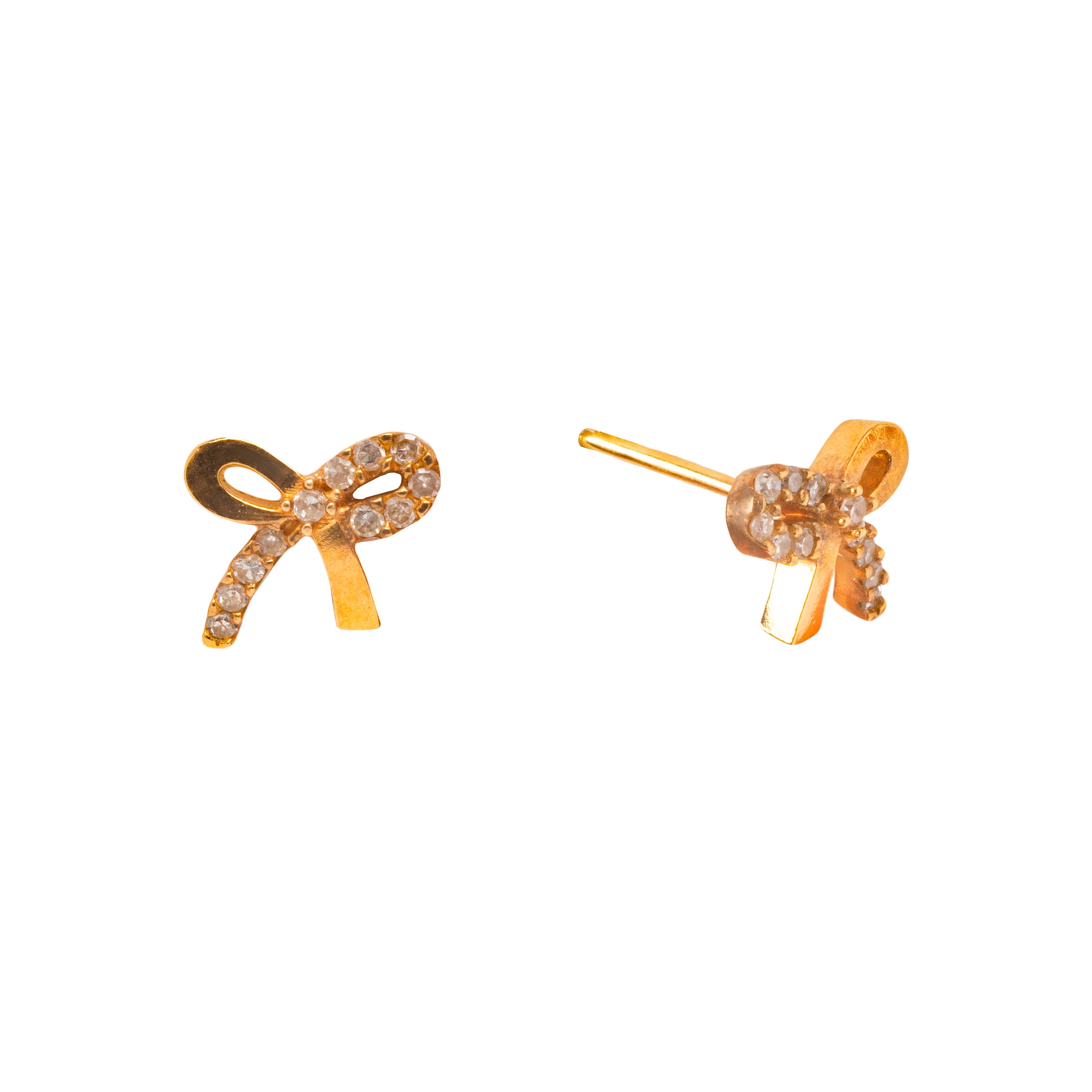 Brinco Infantil Lacinho com Diamante Ouro 18K