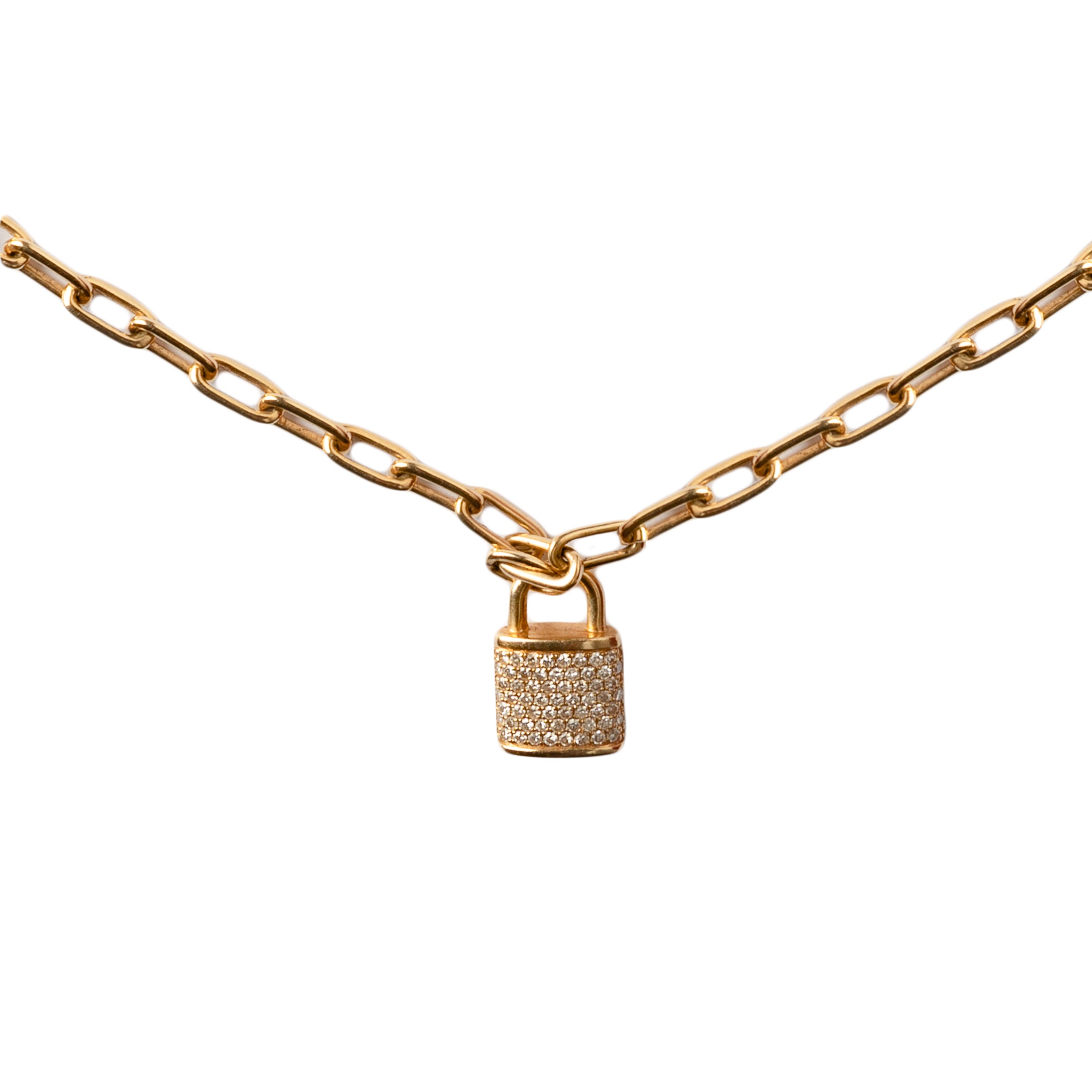 Colar Cadeado Corrente Cartier com Diamante e Ouro 18K