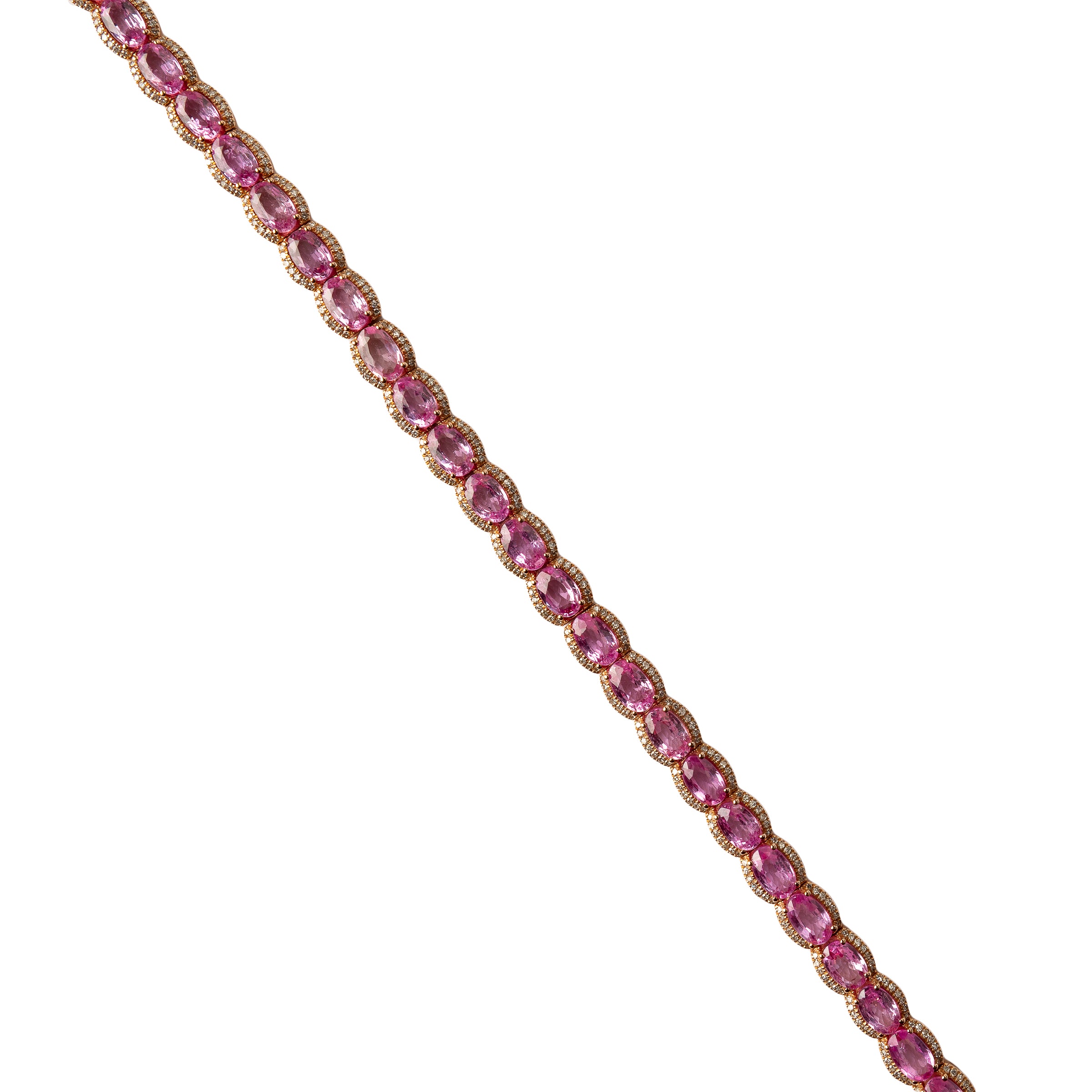 Pulseira Pink Safira Ovais com Diamante e Ouro 18K