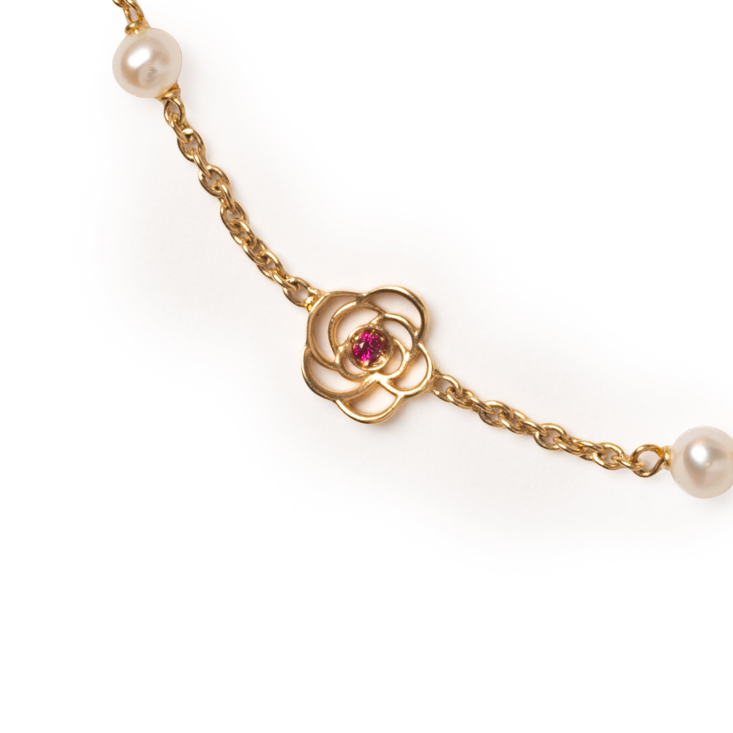 Pulseira Infantil Florzinha com Rubi e Pérolas Ouro 18K