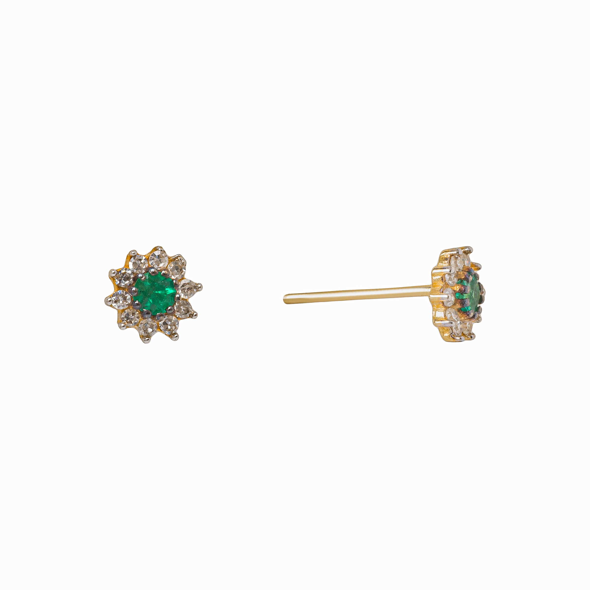 Brinco Infantil Classic de Esmeralda e Diamante Ouro 18K