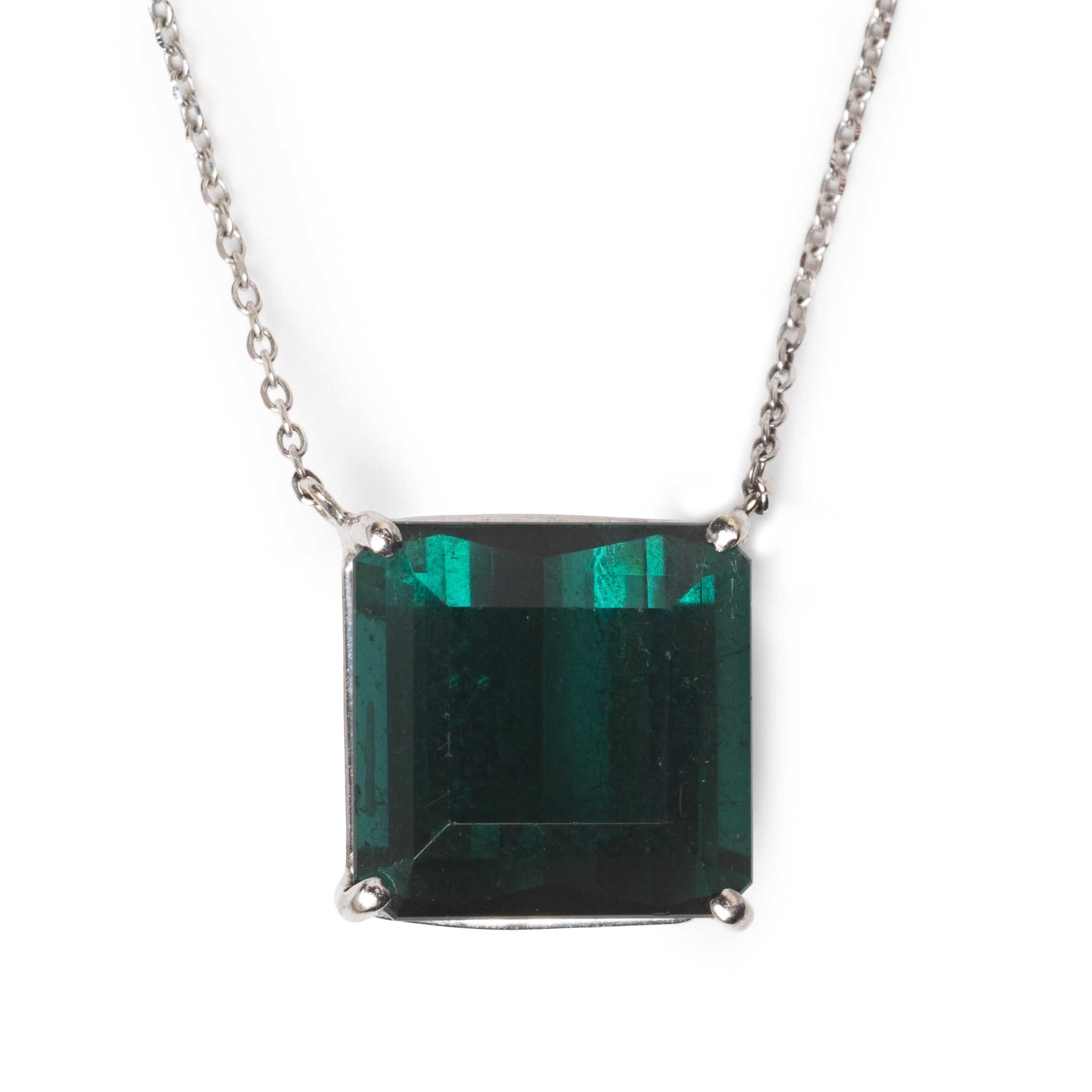 Colar Masculino em Ouro 18K com Pingente Quadrado de Turmalina Verde
