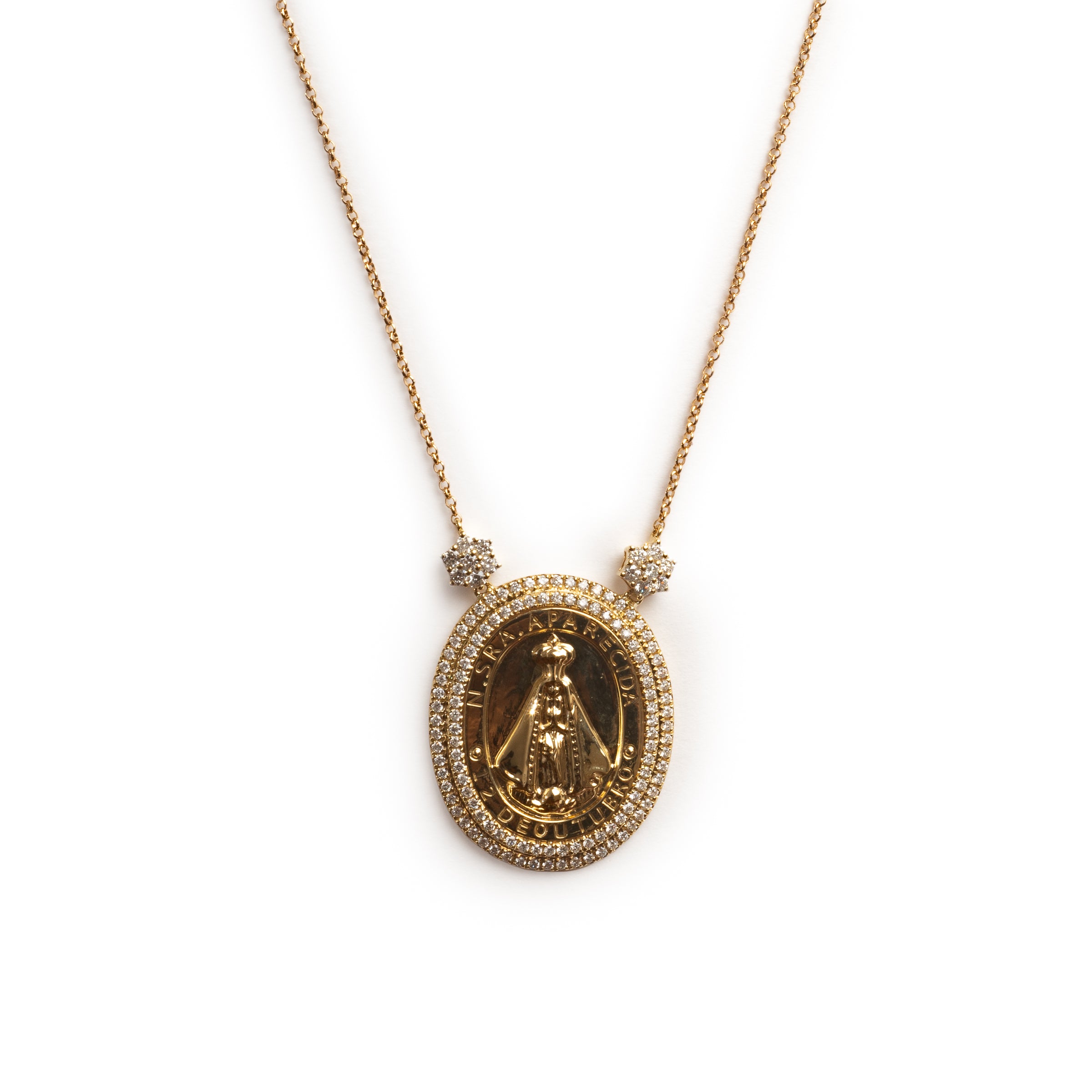 Corrente com Medalha de Nossa Senhora Aparecida e Diamante em Ouro 18K