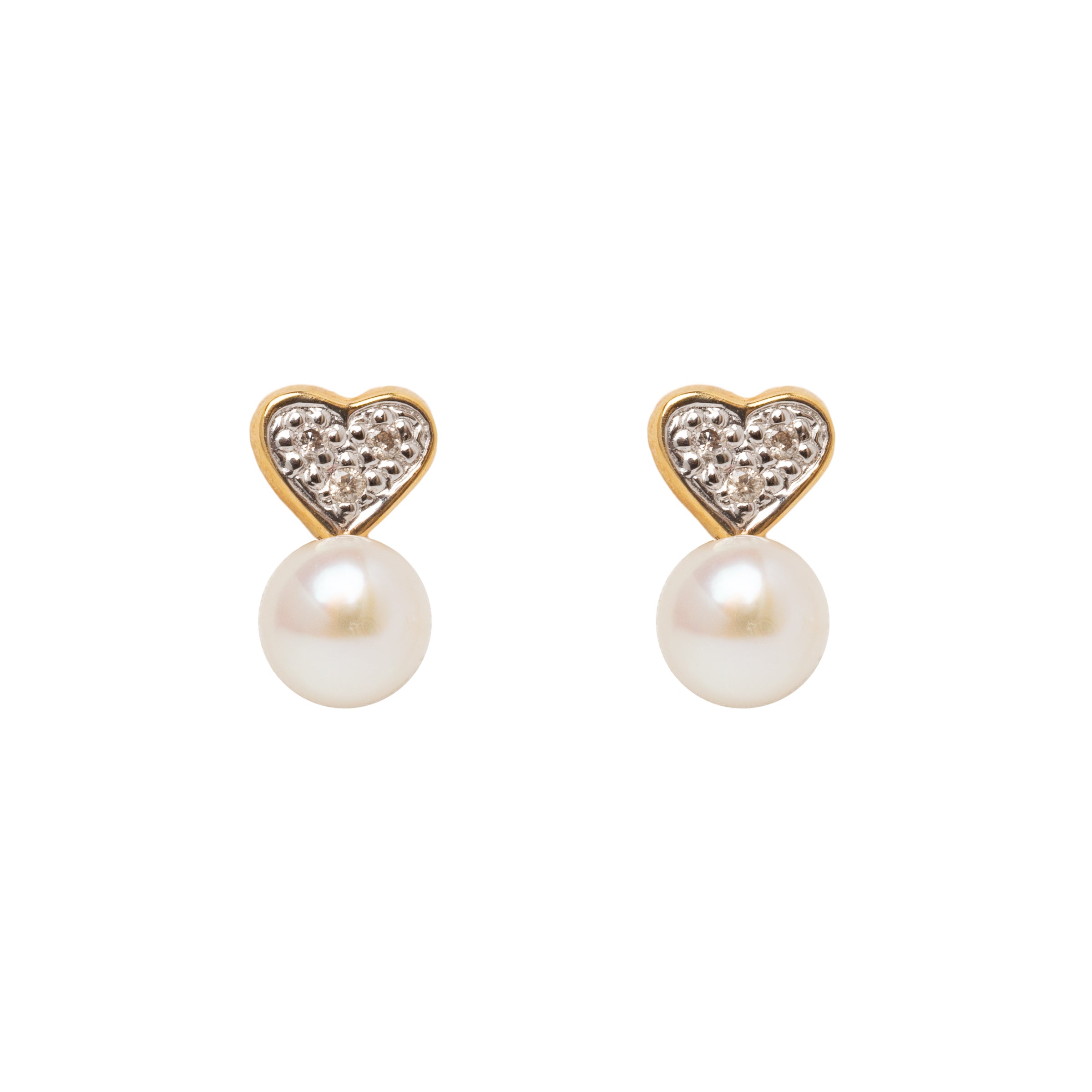 Brinco Infantil Coração com Diamante e Pérola Ouro 18K