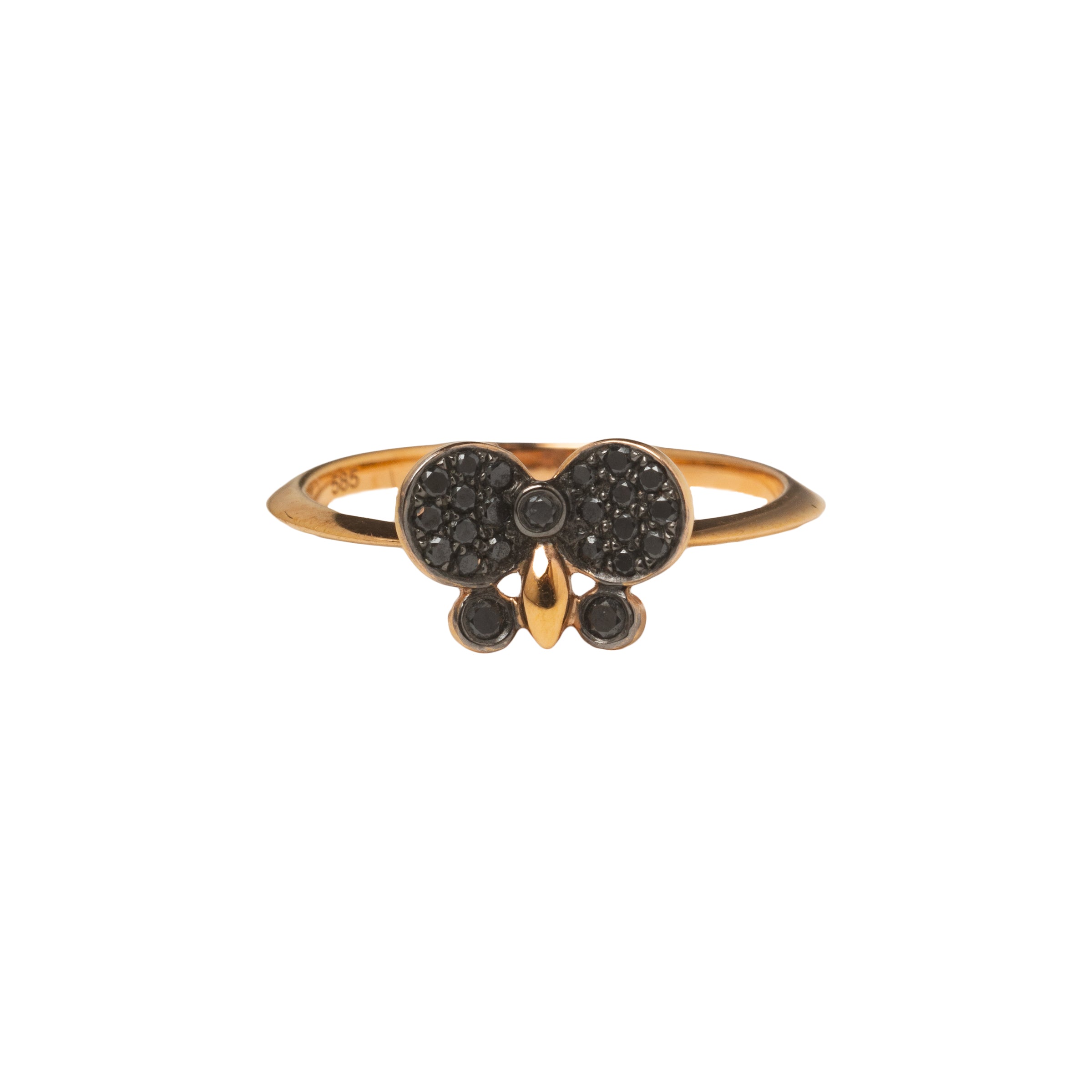 Anel Infantil Borboleta com Diamante Negro em Ouro 18K